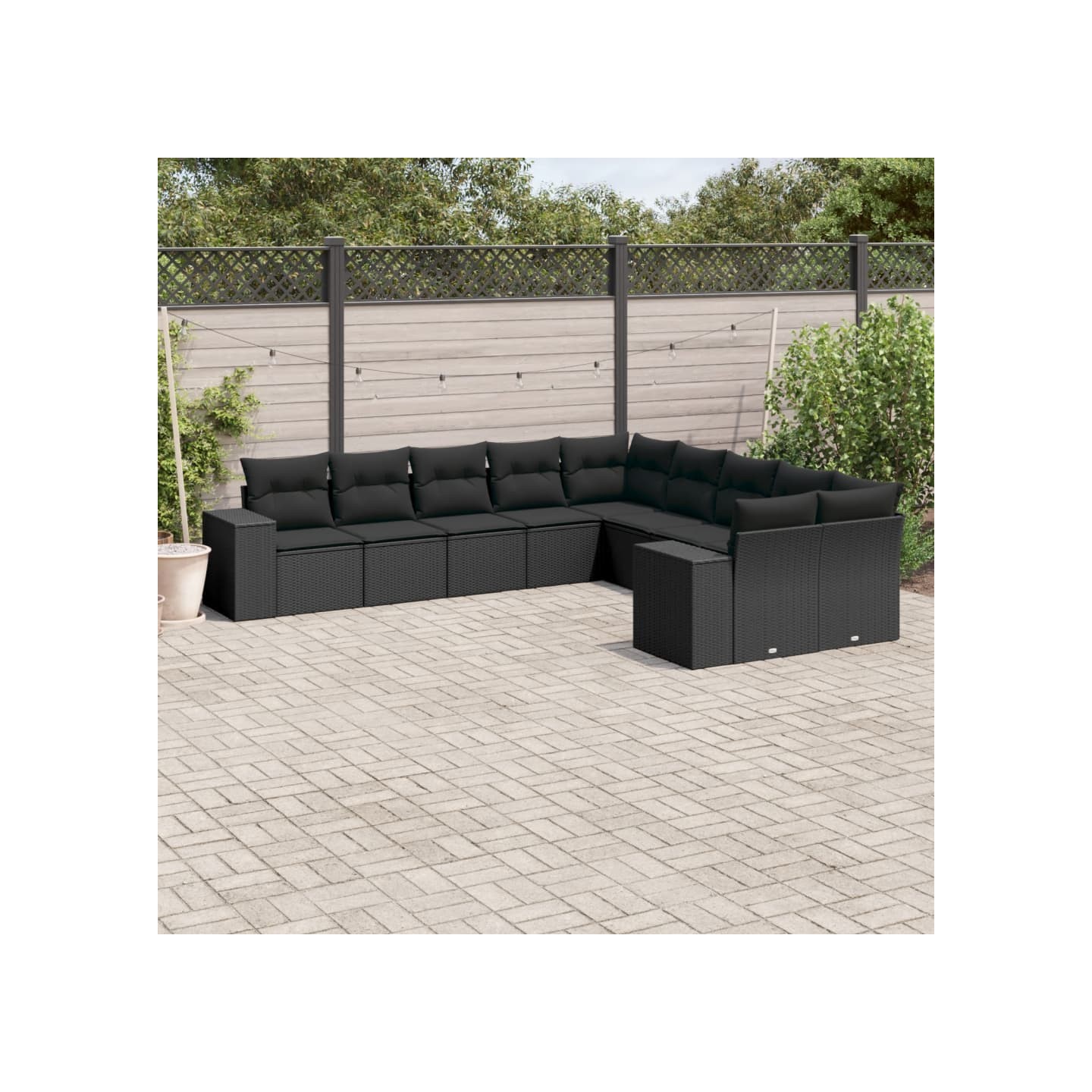 Salon de jardin 10 pcs avec coussins noir résine tressée