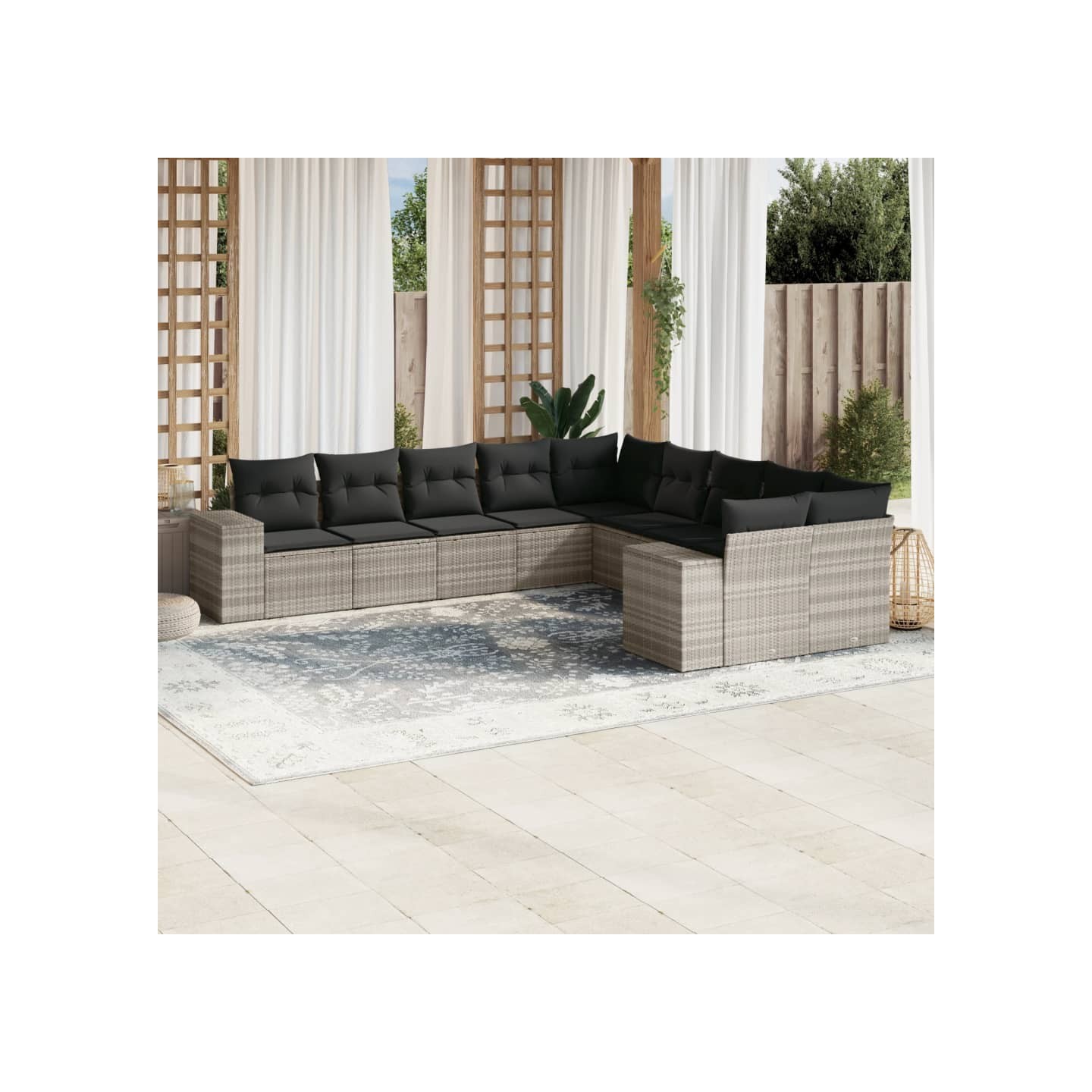 Salon de jardin avec coussins 10 pcs gris clair résine tressée