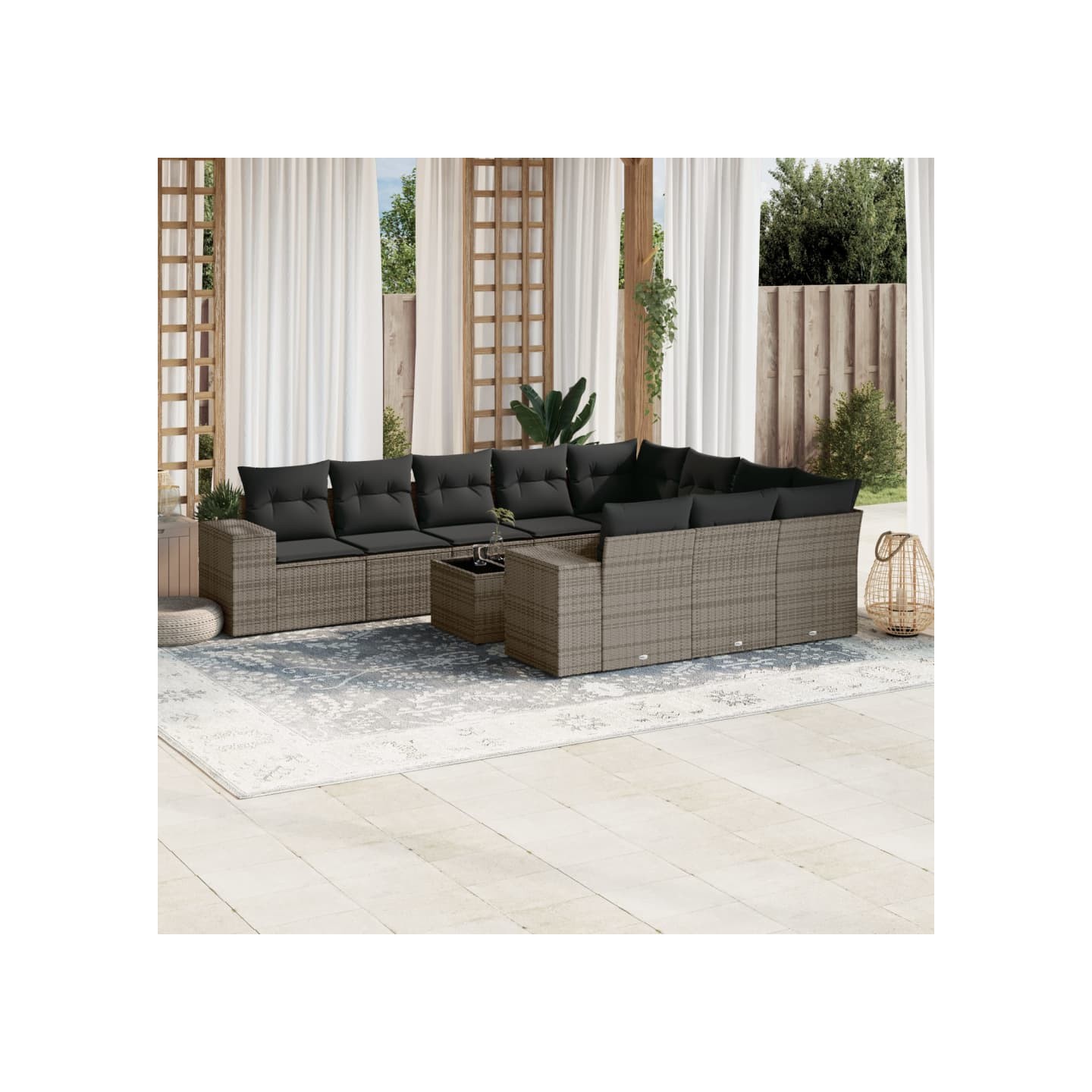 Salon de jardin 11 pcs avec coussins gris résine tressée