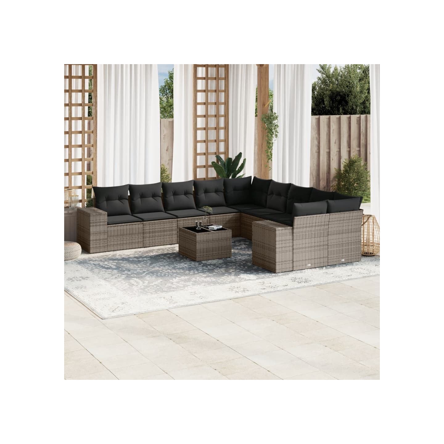 Salon de jardin 11 pcs avec coussins gris résine tressée