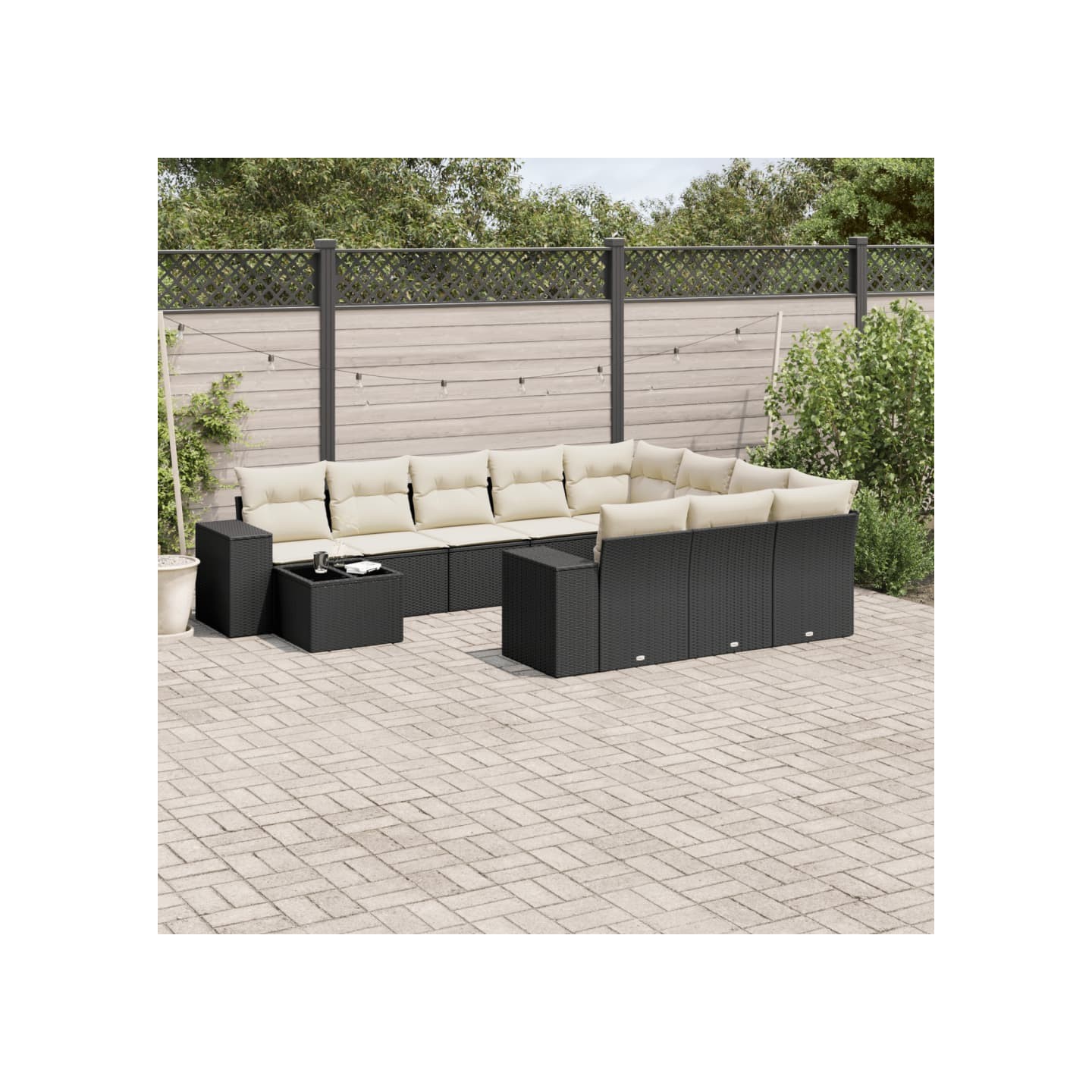 Salon de jardin 11 pcs avec coussins noir résine tressée