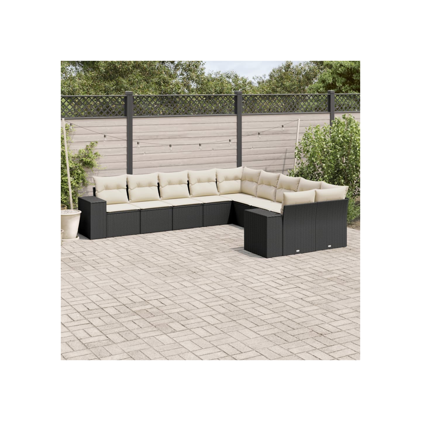 Salon de jardin 10 pcs avec coussins noir résine tressée