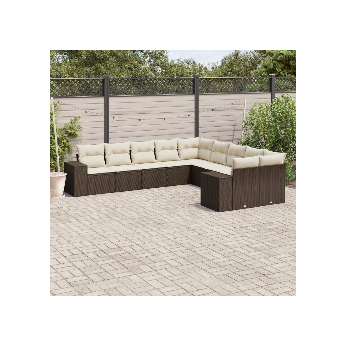 Salon de jardin 10 pcs avec coussins marron résine tressée
