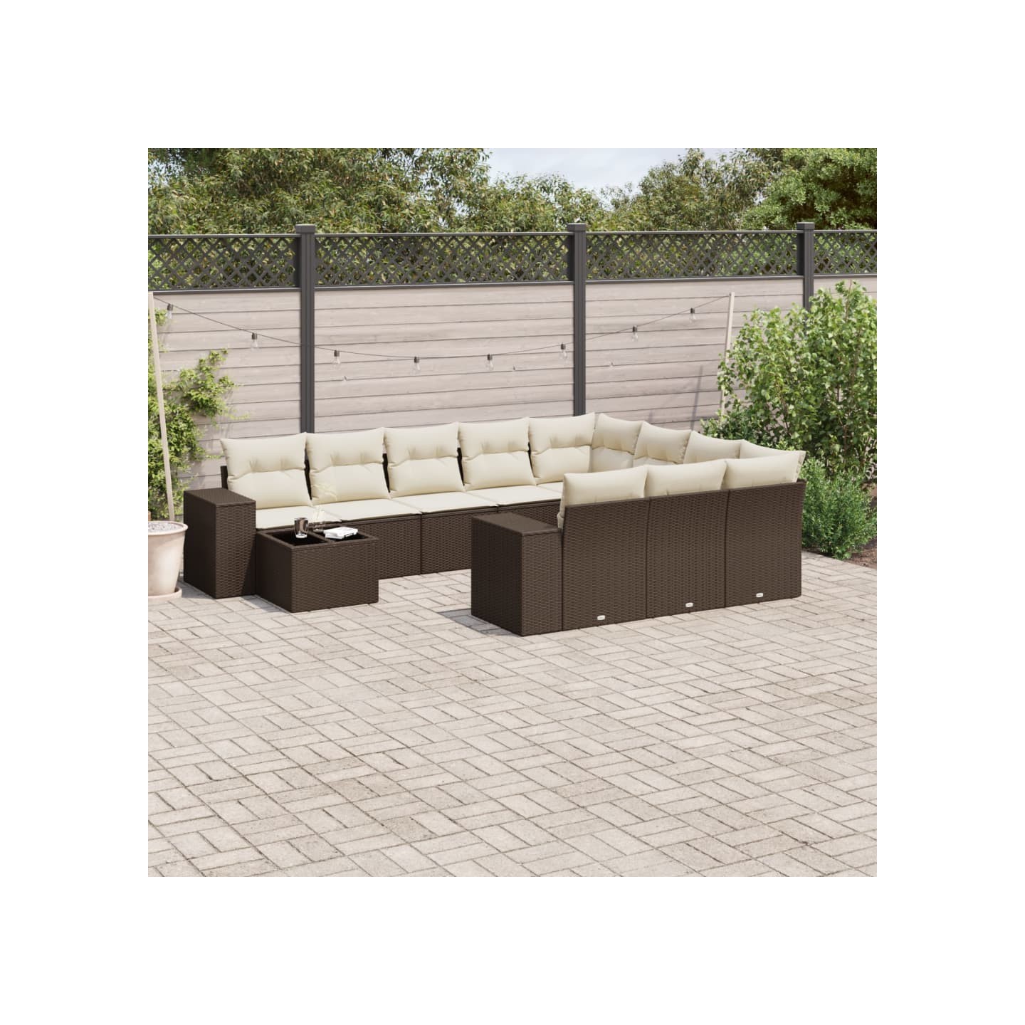 Salon de jardin et coussins 11 pcs marron résine tressée