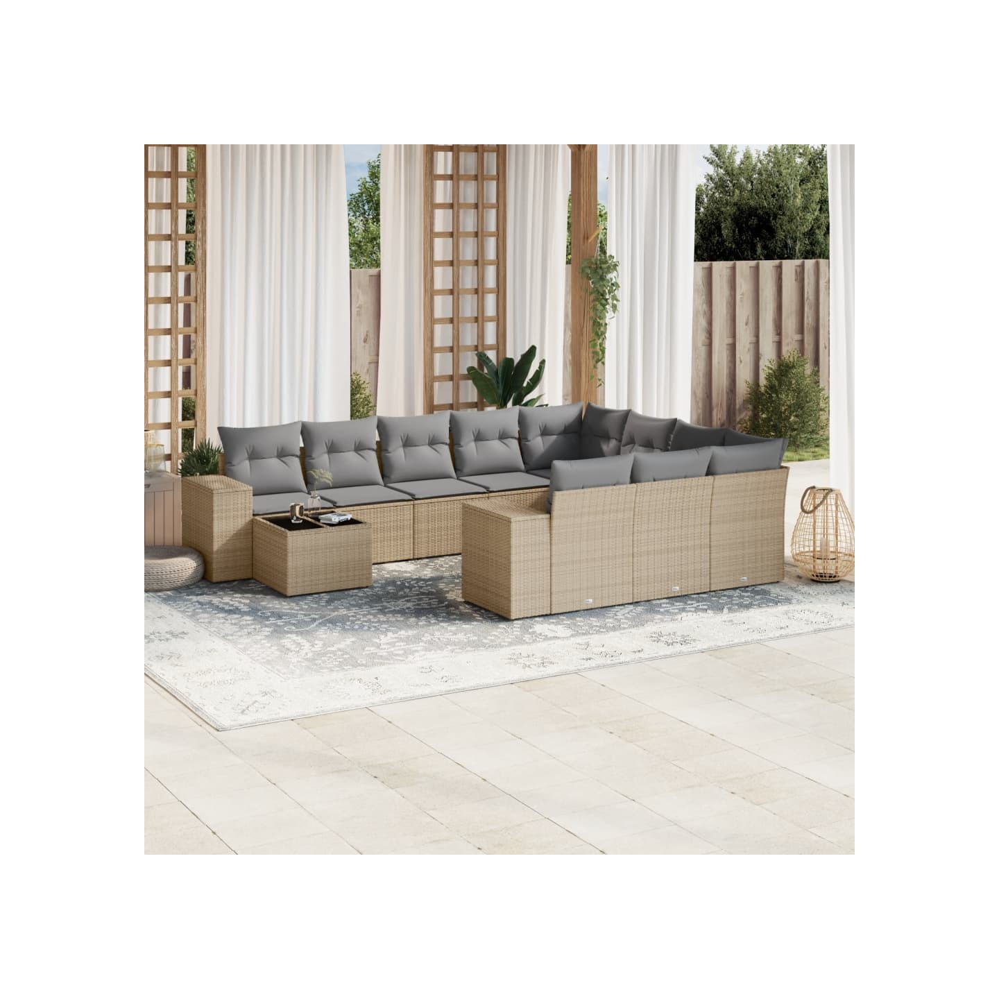 Salon de jardin 11 pcs avec coussins beige résine tressée