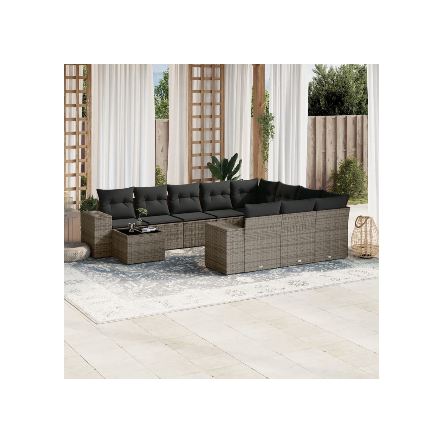 Salon de jardin 11 pcs avec coussins gris résine tressée