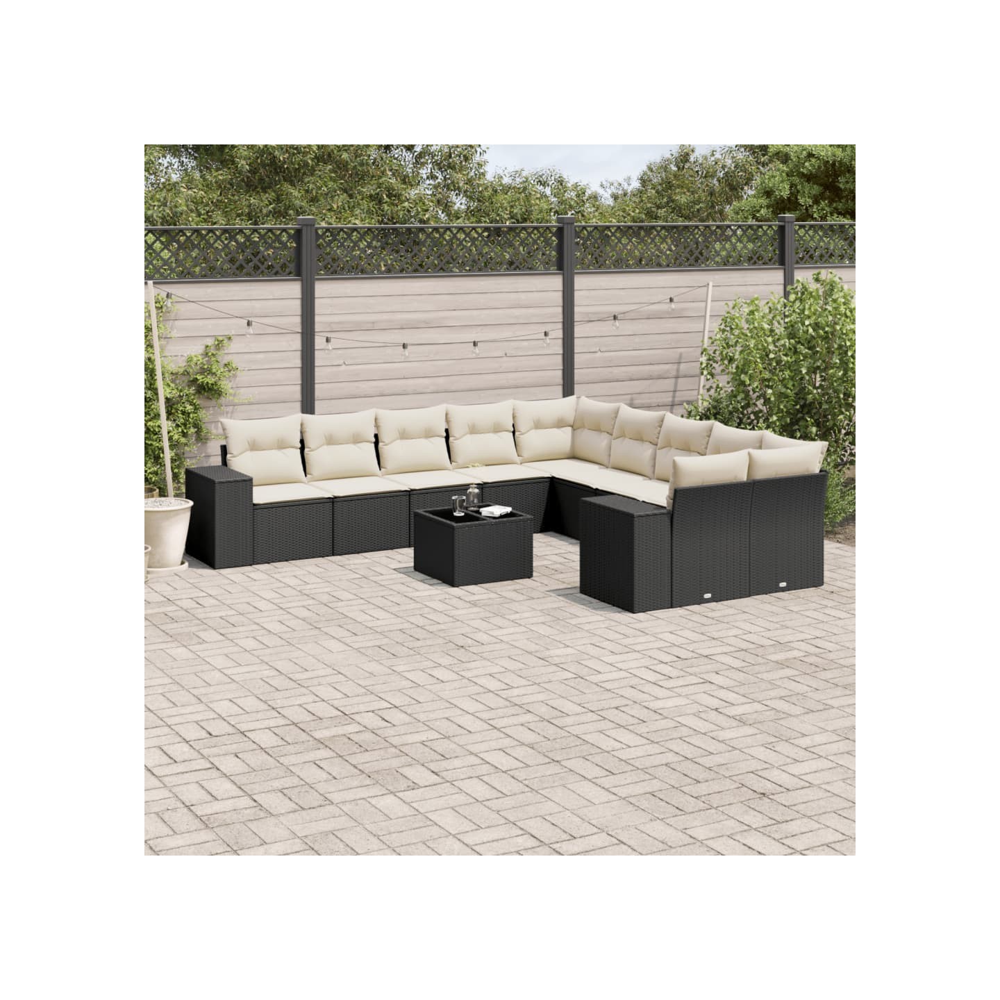 Salon de jardin 11 pcs avec coussins noir résine tressée