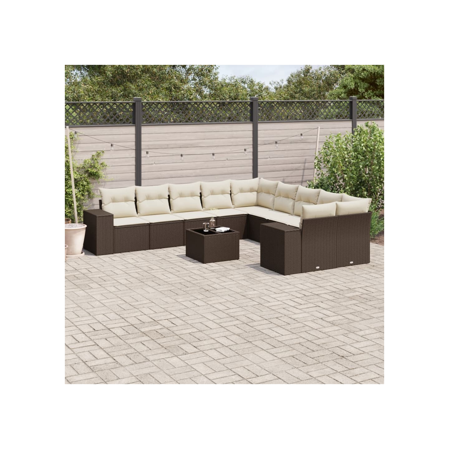 Salon de jardin et coussins 11 pcs marron résine tressée