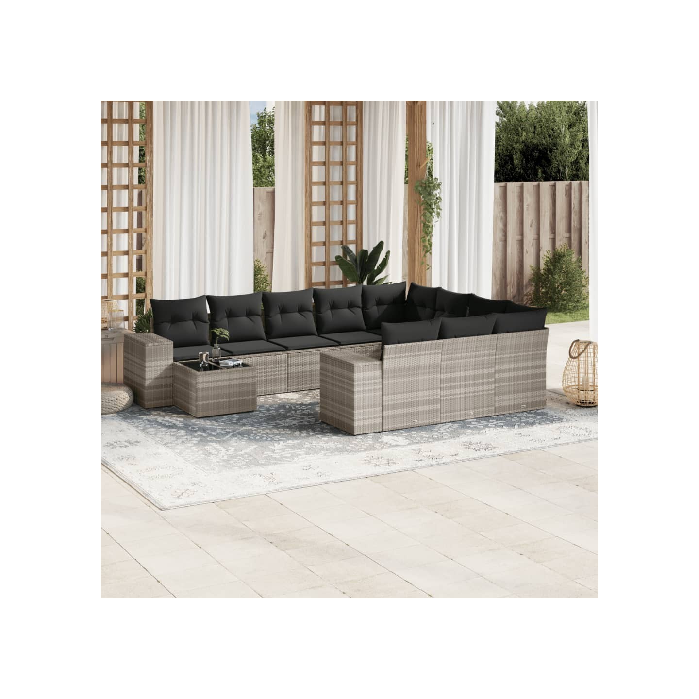 Salon de jardin 11 pcs avec coussins gris clair résine tressée