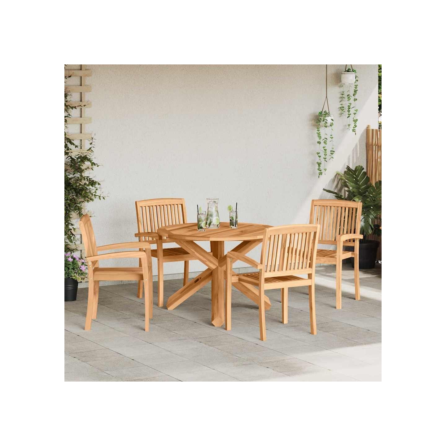 Ensemble de salle à manger pour jardin 5 pc Naturel