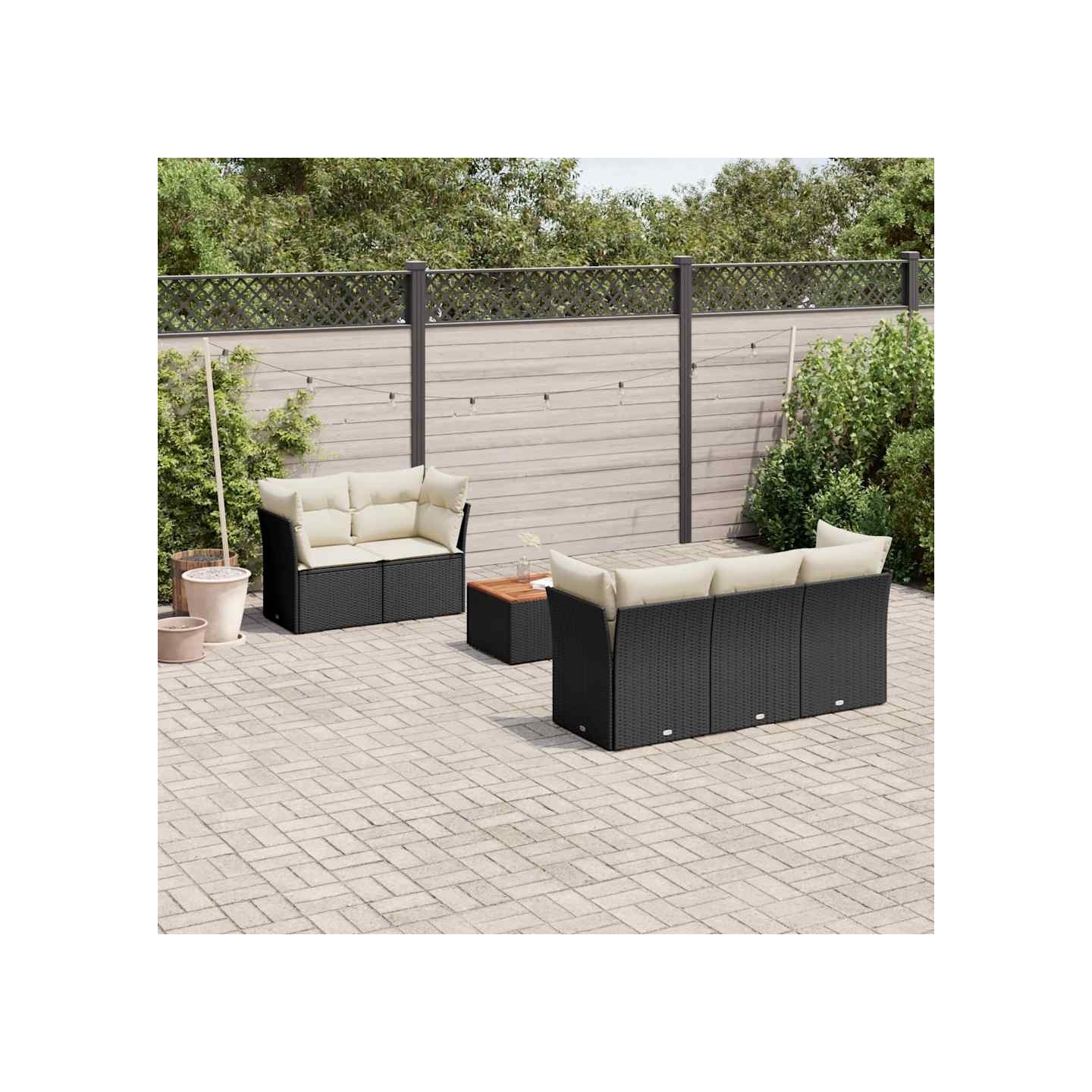 Salon de jardin 6 pcs avec coussins noir résine tressée