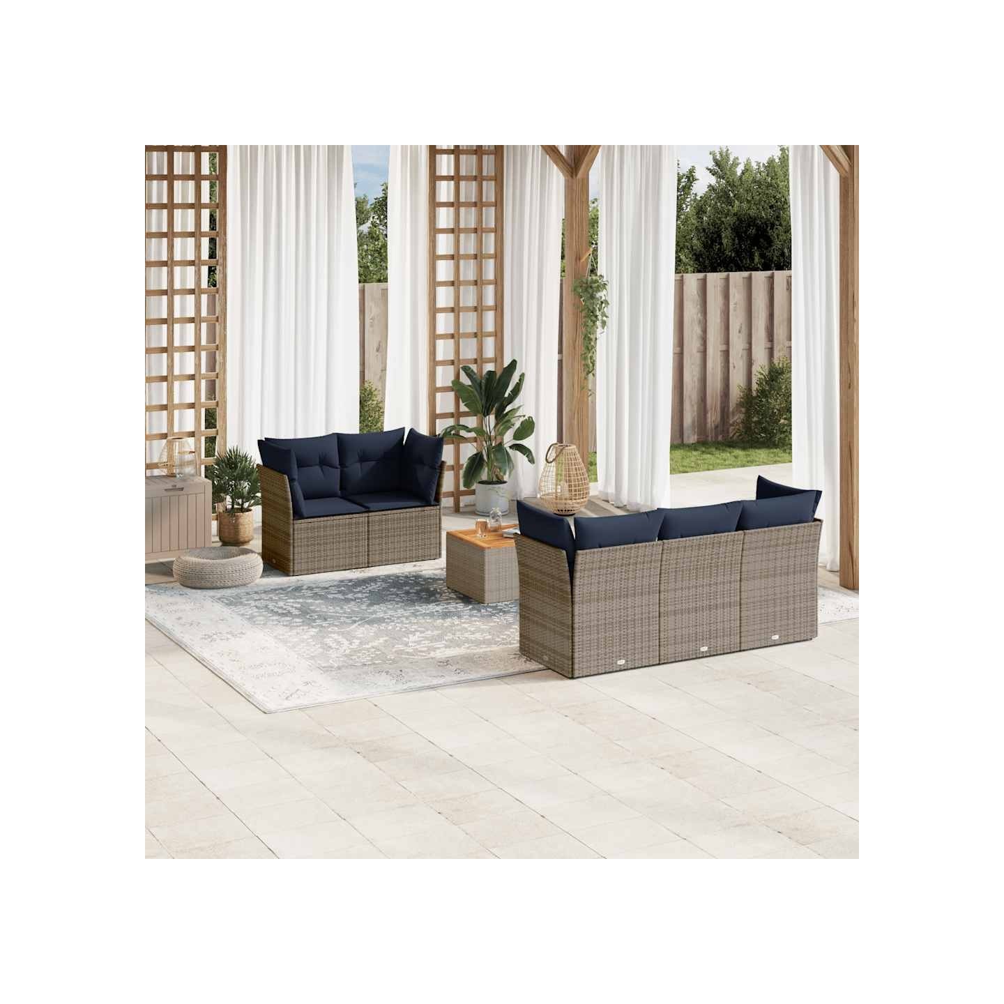 Salon de jardin 6 pcs avec coussins gris résine tressée