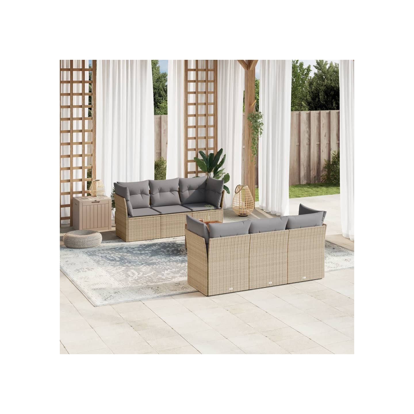 Salon de jardin avec coussins 7pcs mélange beige résine tressée