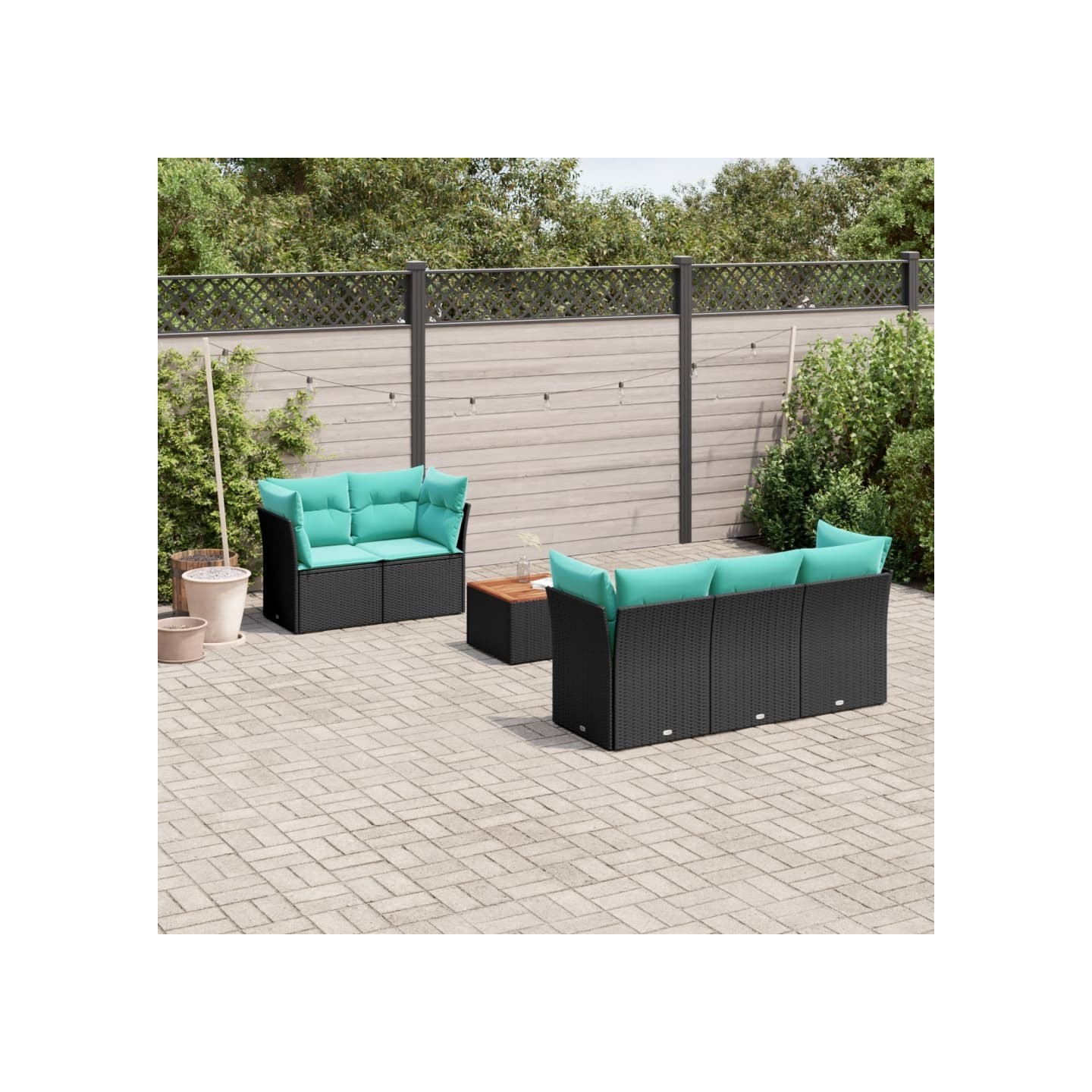 Salon de jardin 6 pcs avec coussins noir résine tressée