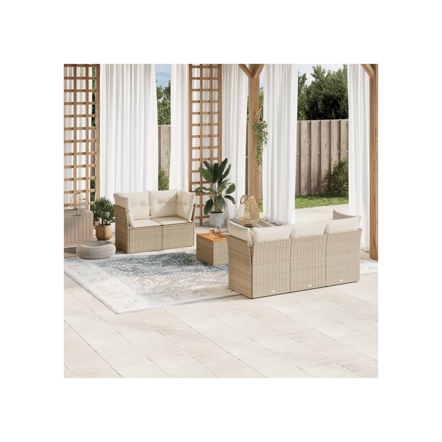 Salon de jardin avec coussins 6 pcs beige résine tressée