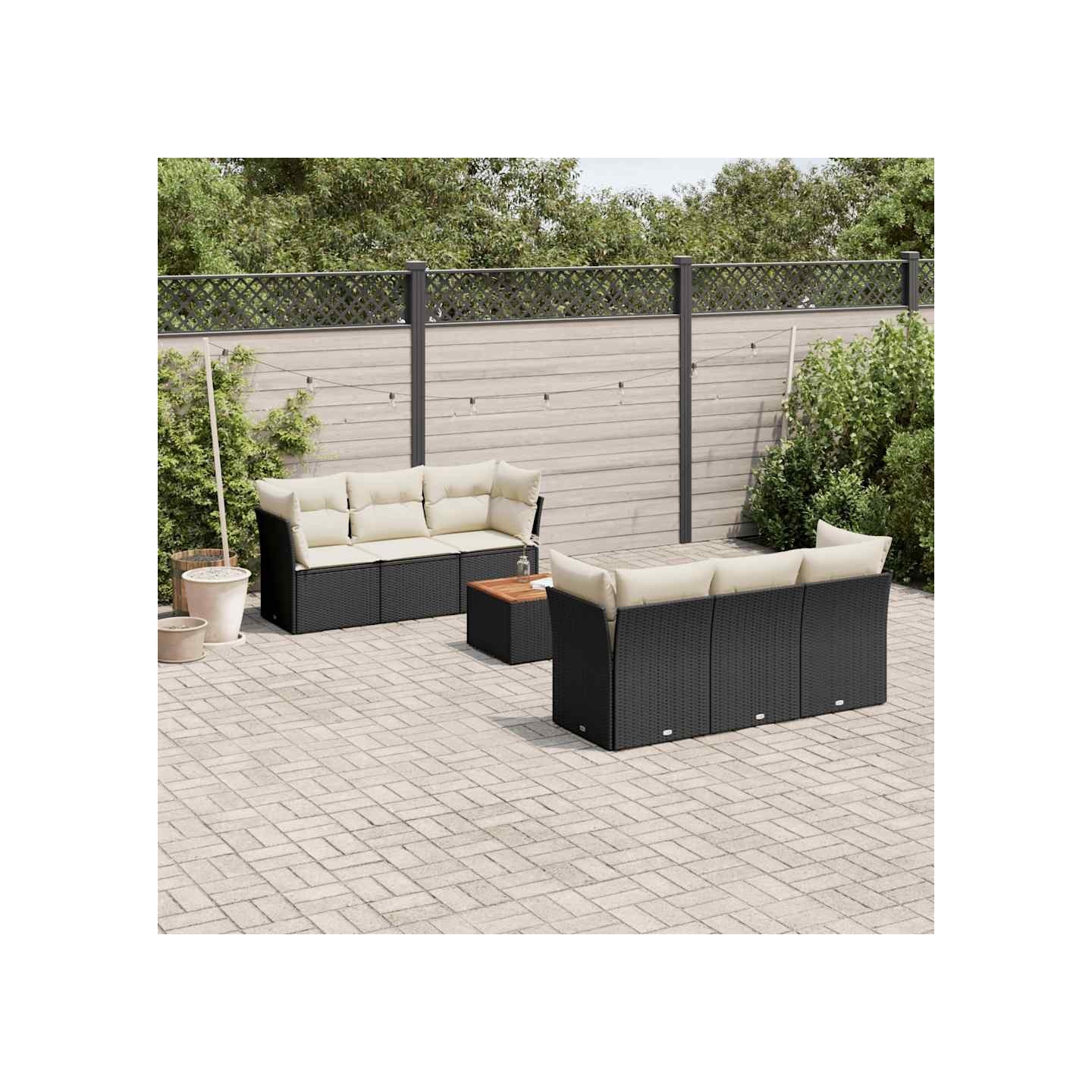 Salon de jardin 7 pcs avec coussins noir résine tressée