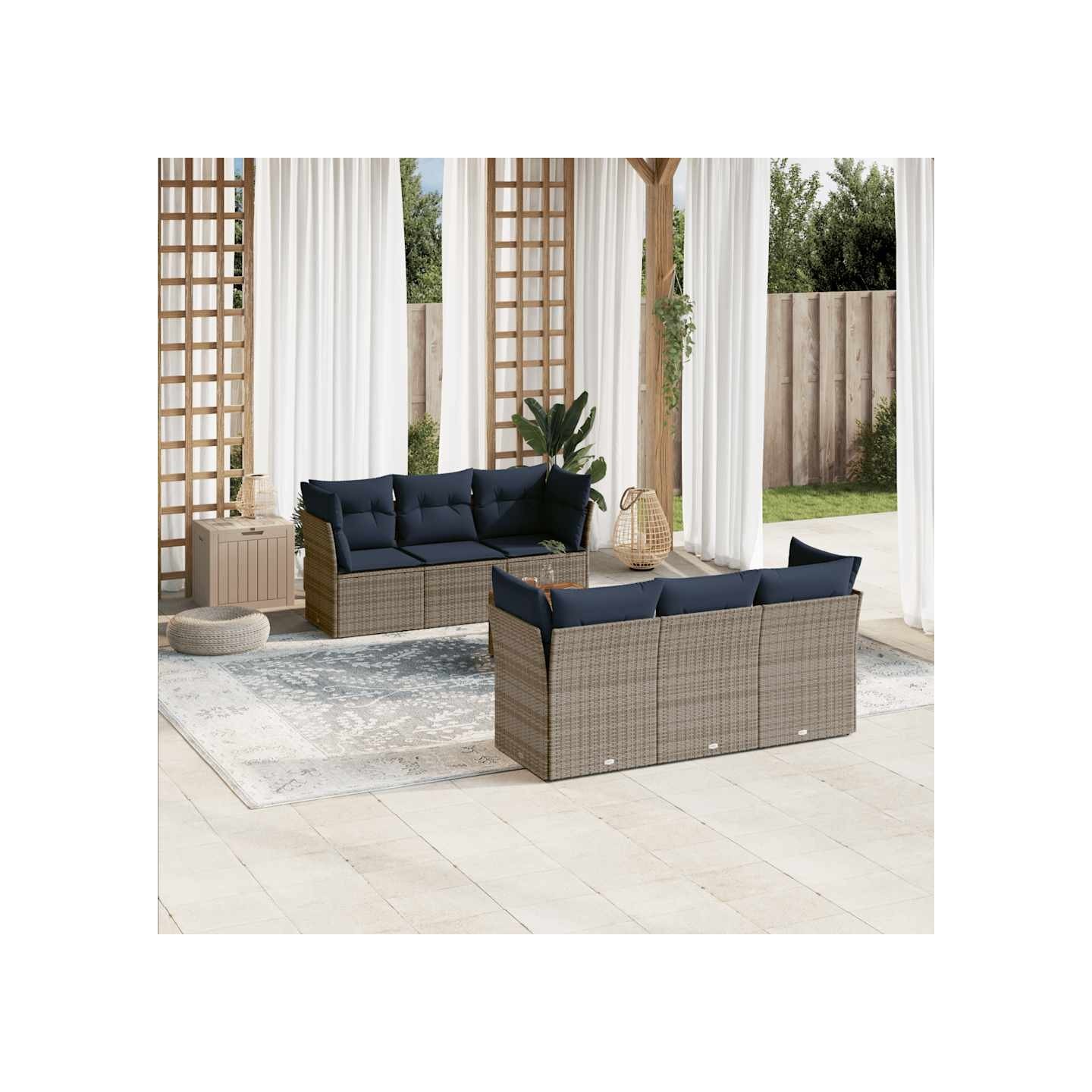 Salon de jardin 7 pcs avec coussins gris résine tressée