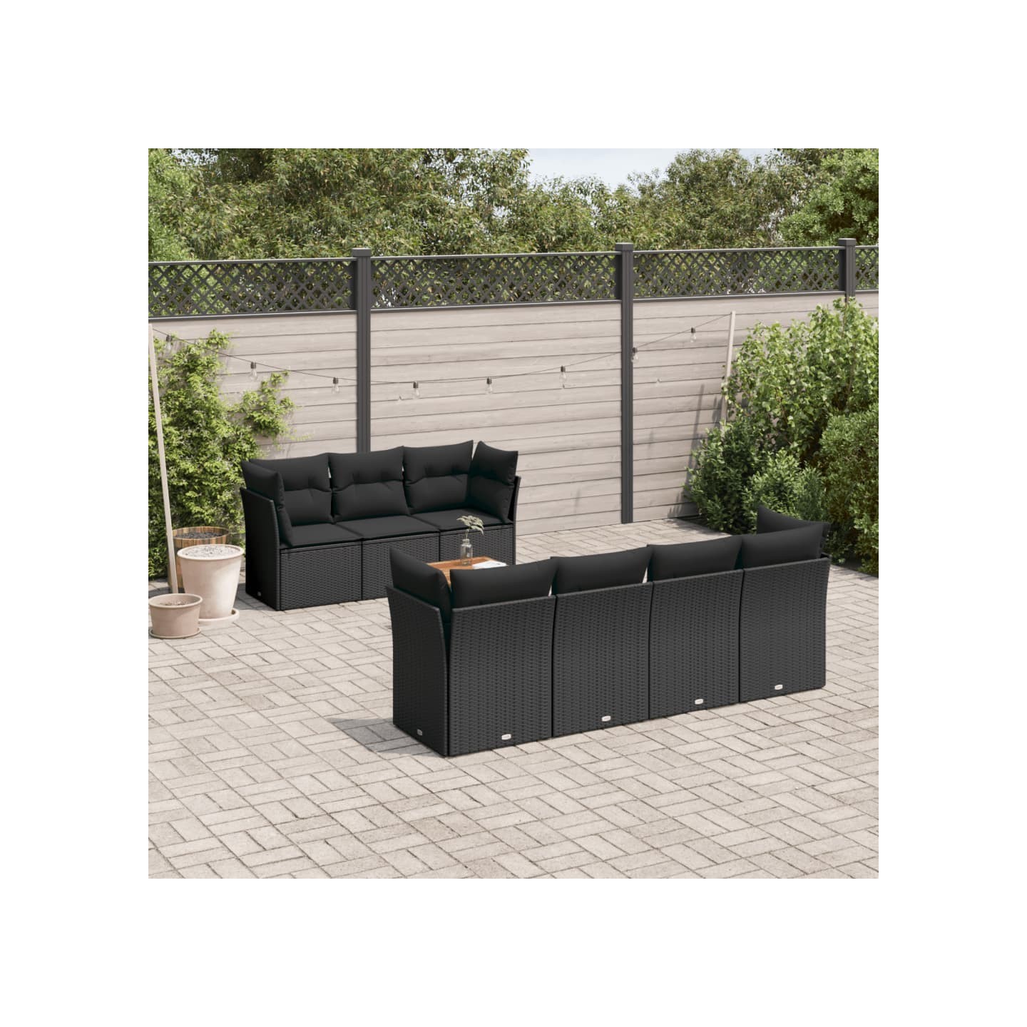 Salon de jardin 8 pcs avec coussins noir résine tressée