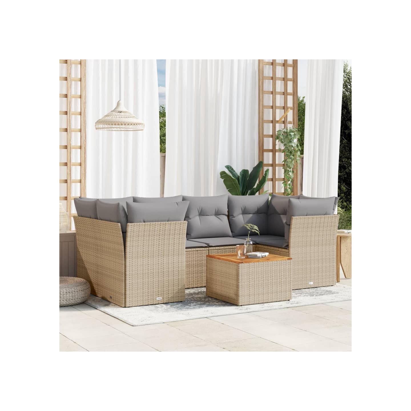 Salon de jardin avec coussins 7pcs mélange beige résine tressée