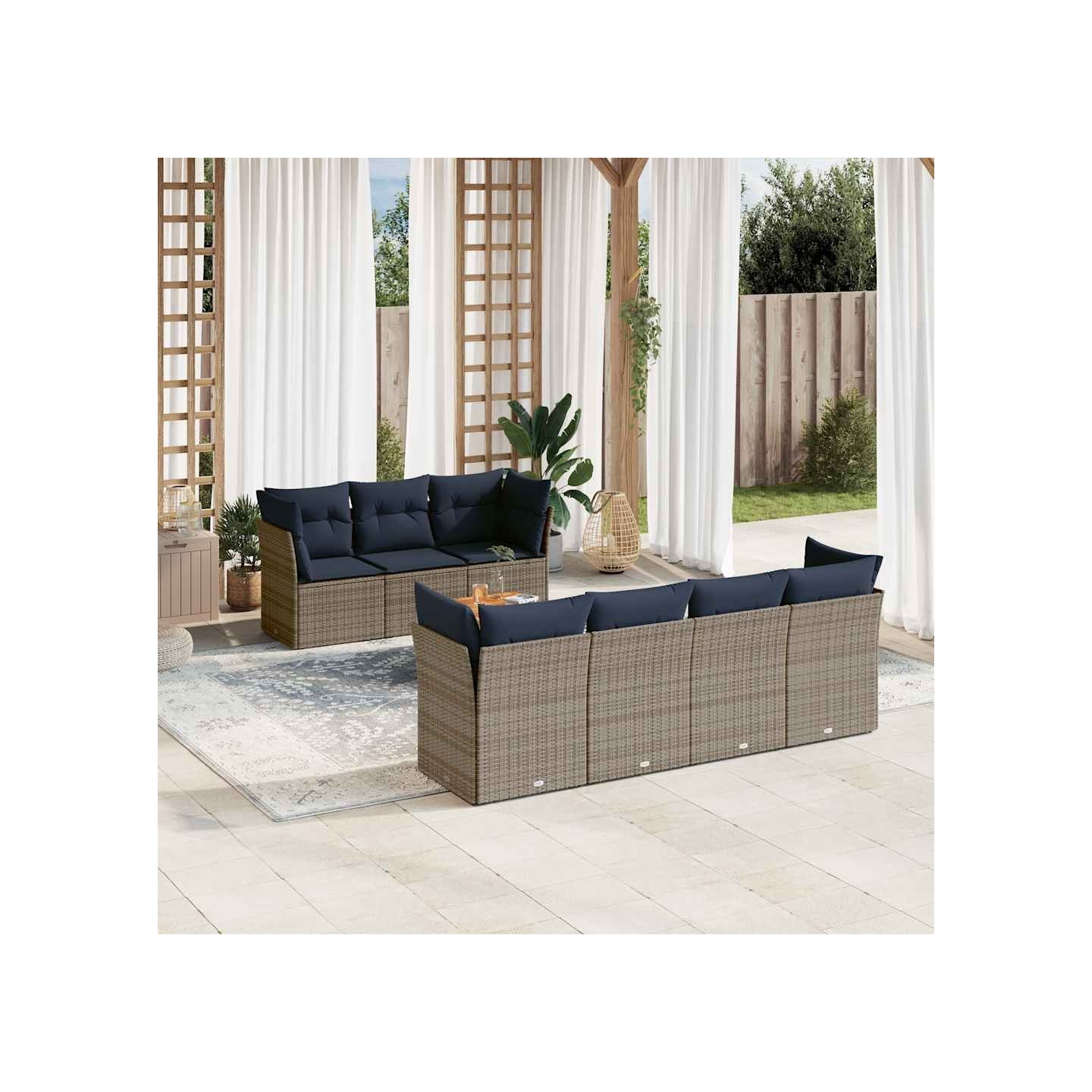 Salon de jardin 8 pcs avec coussins gris résine tressée