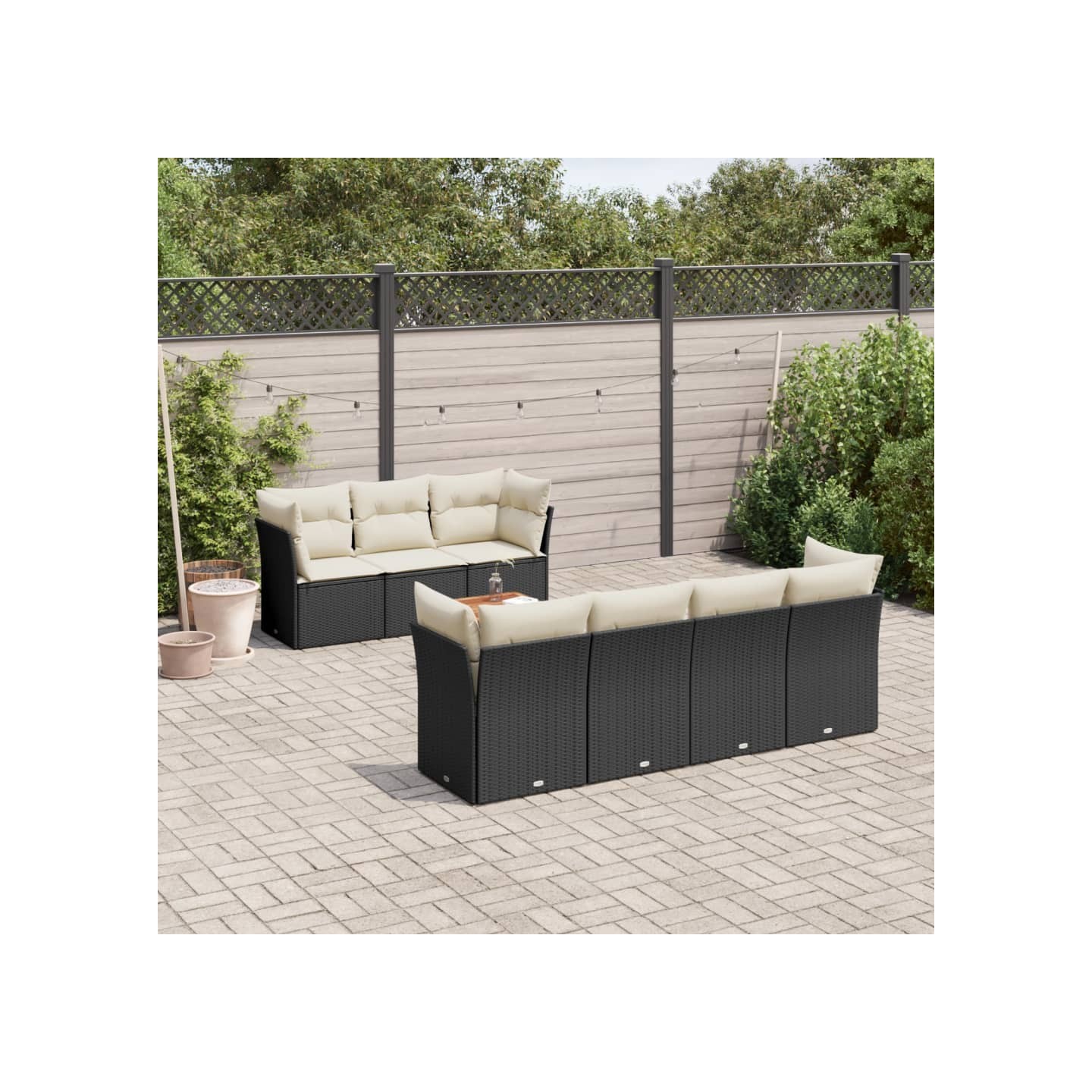 Salon de jardin 8 pcs avec coussins noir résine tressée