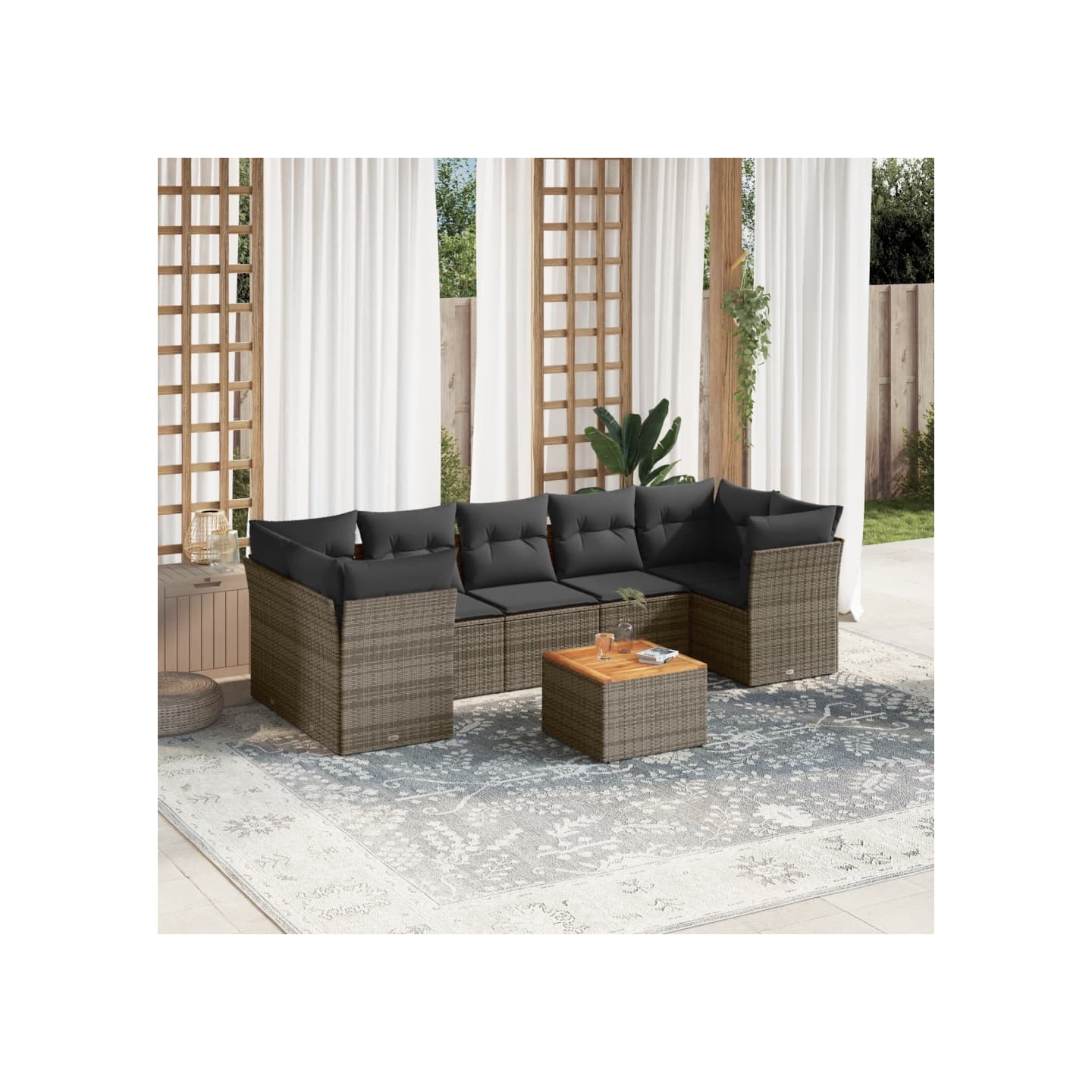 Salon de jardin 8 pcs avec coussins gris résine tressée