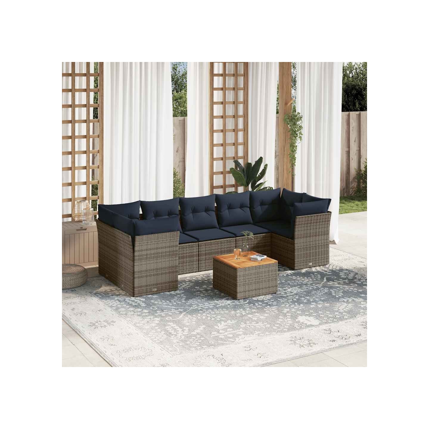 Salon de jardin 8 pcs avec coussins gris résine tressée