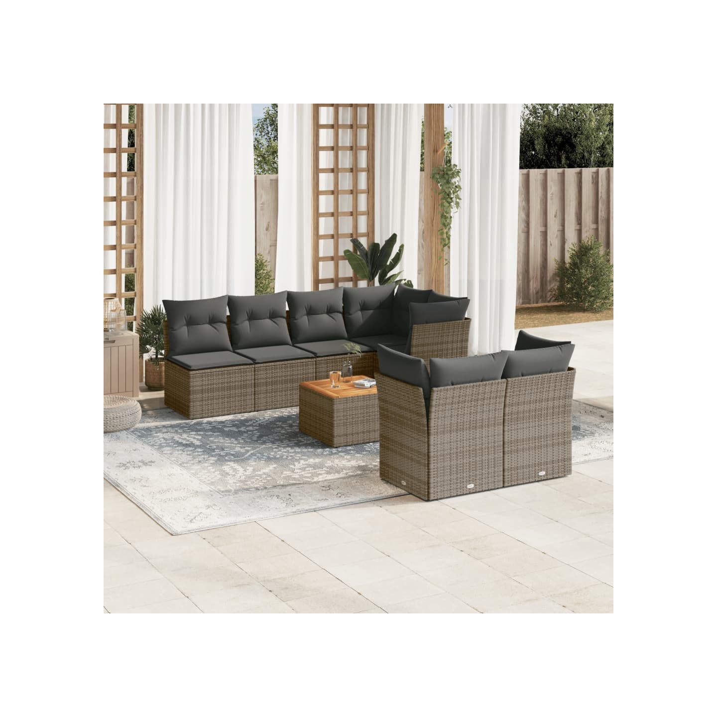 Salon de jardin 8 pcs avec coussins gris résine tressée