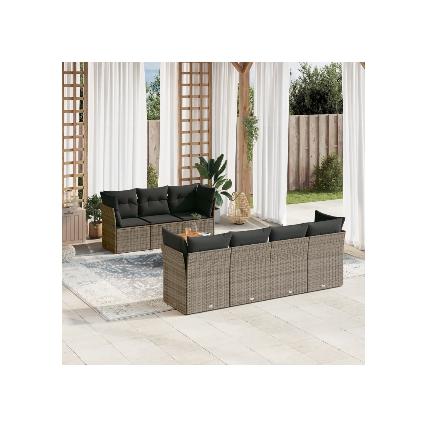 Salon de jardin 8 pcs avec coussins gris résine tressée