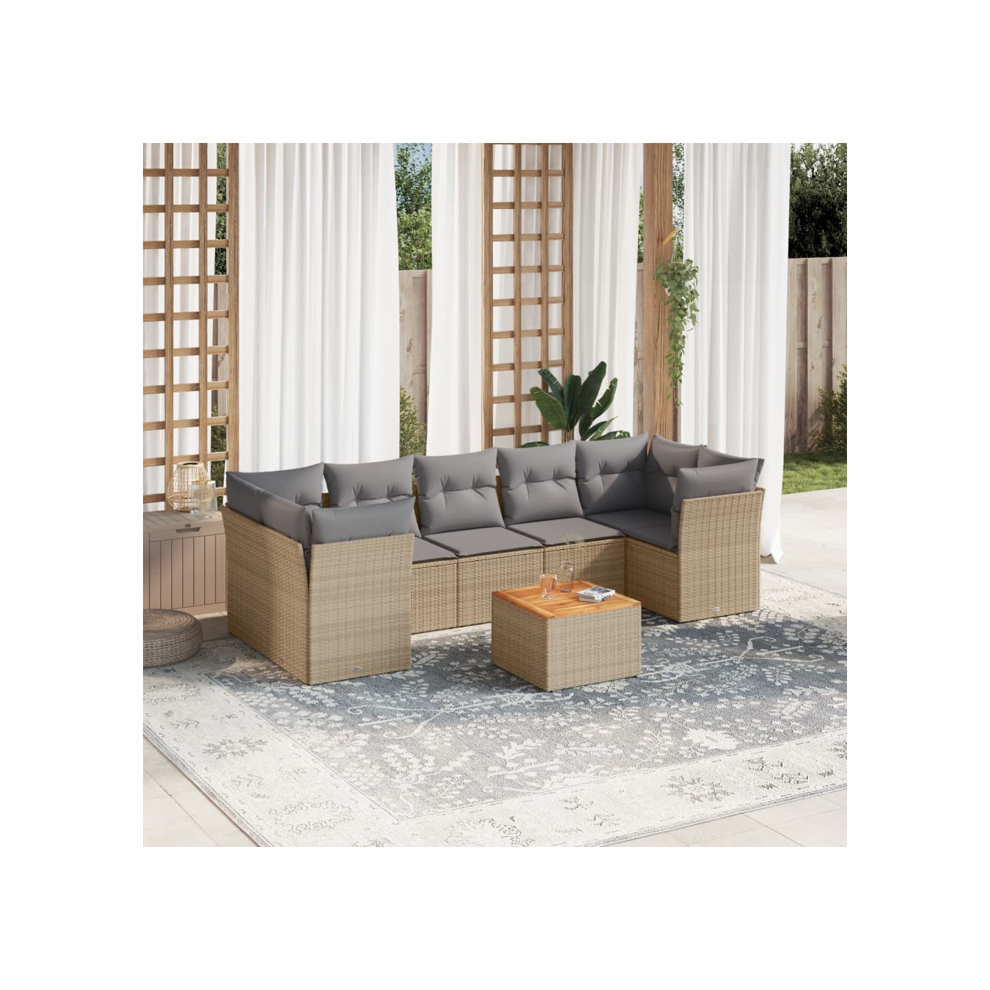 Patio Sofa Set 7 place Mélange de beige et gris