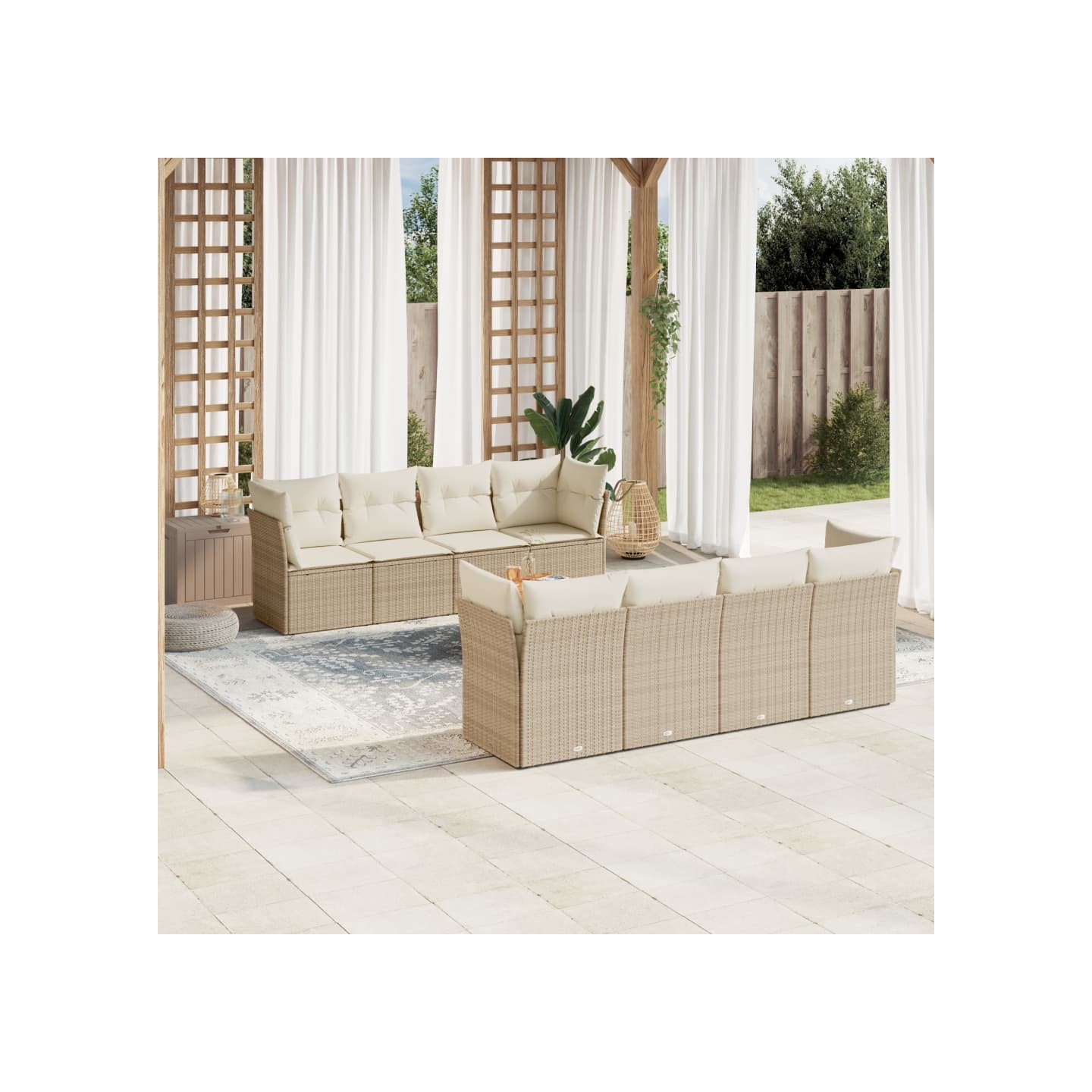 Salon de jardin avec coussins 9 pcs beige résine tressée