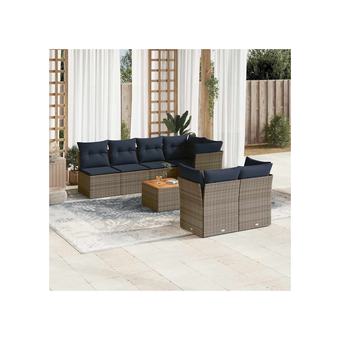 Salon de jardin 8 pcs avec coussins gris résine tressée