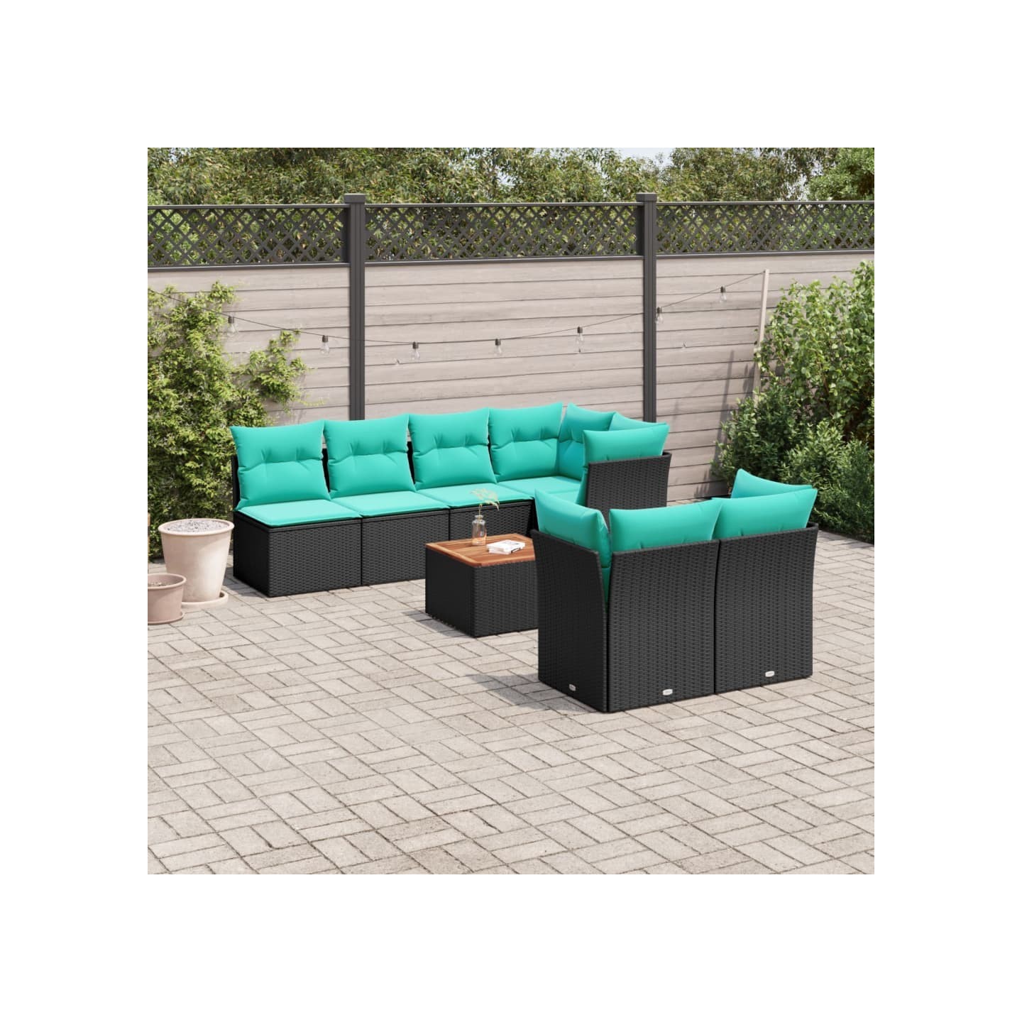 Salon de jardin 8 pcs avec coussins noir résine tressée