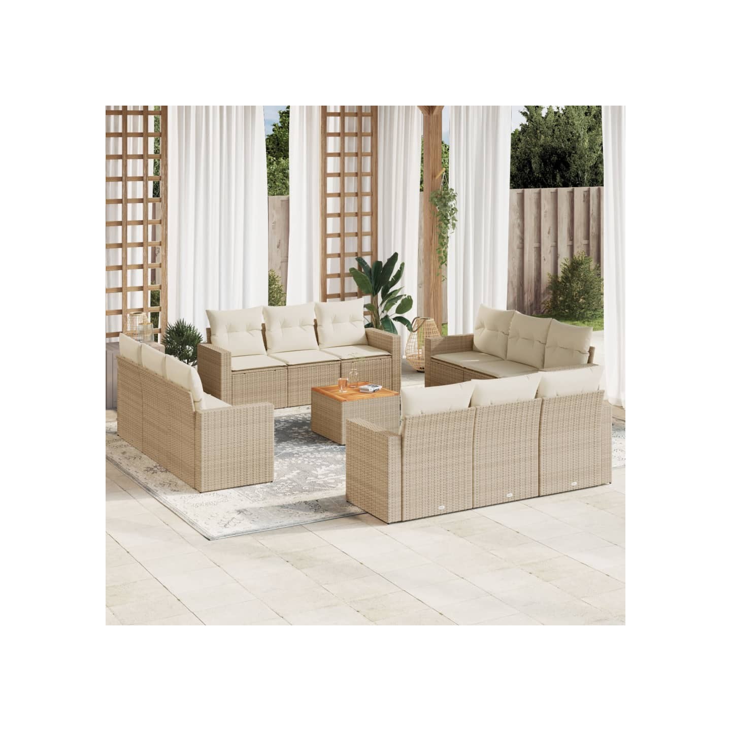 Salon de jardin avec coussins 13 pcs beige résine tressée