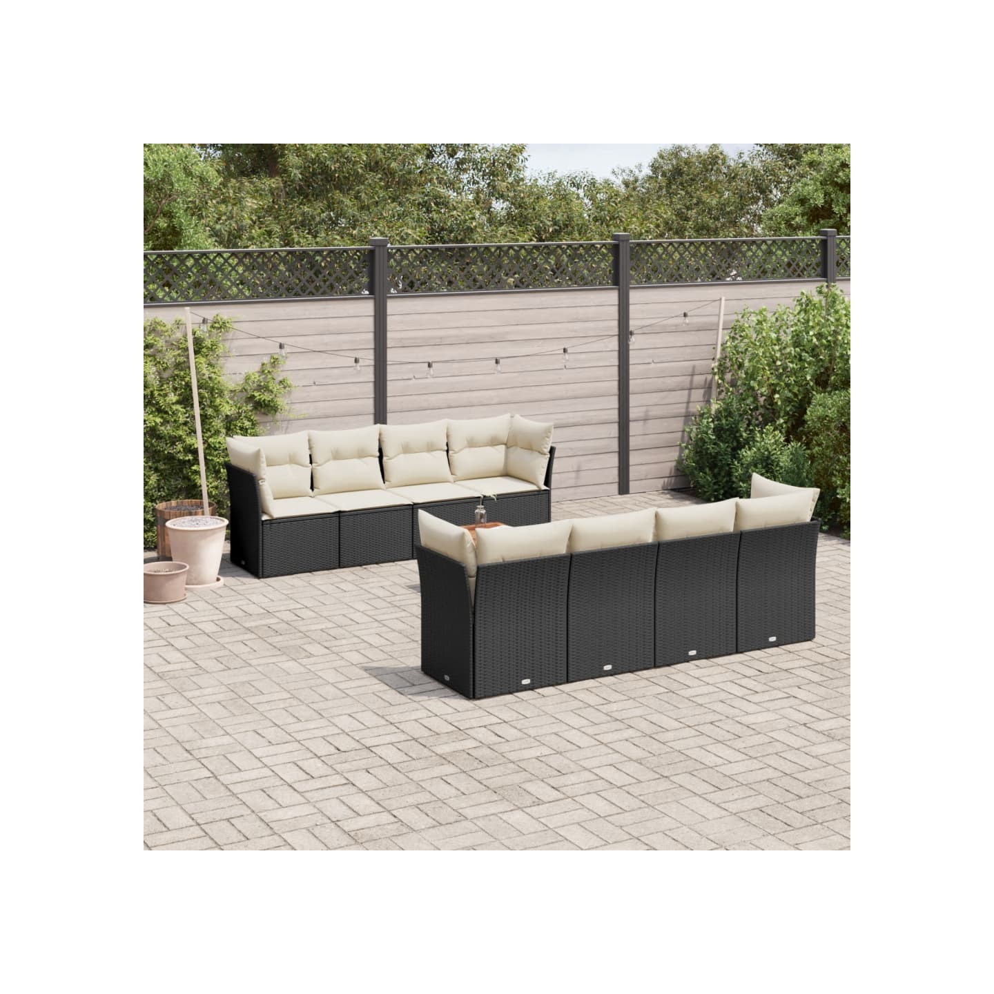 Salon de jardin 9 pcs avec coussins noir résine tressée