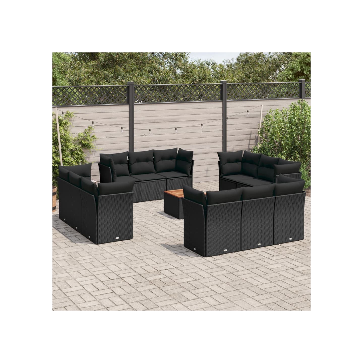 Salon de jardin avec coussins 13 pcs noir résine tressée