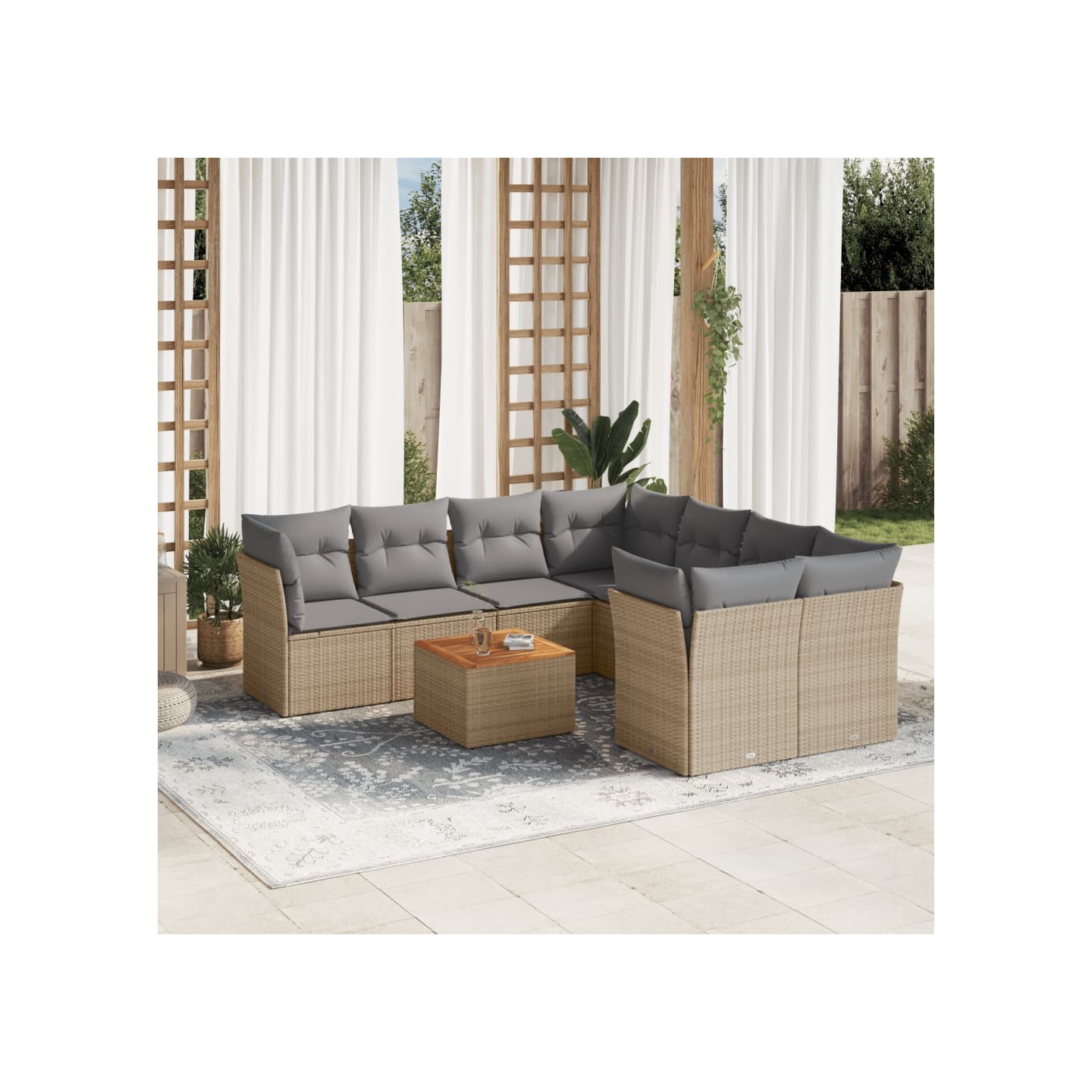 Patio Sofa Set 8 place Mélange de beige et gris
