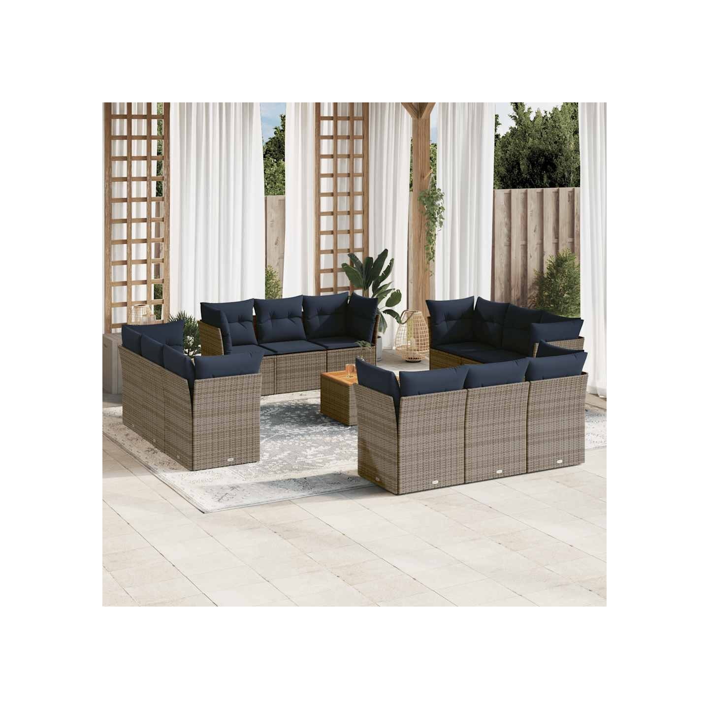 Salon de jardin avec coussins 13 pcs gris résine tressée