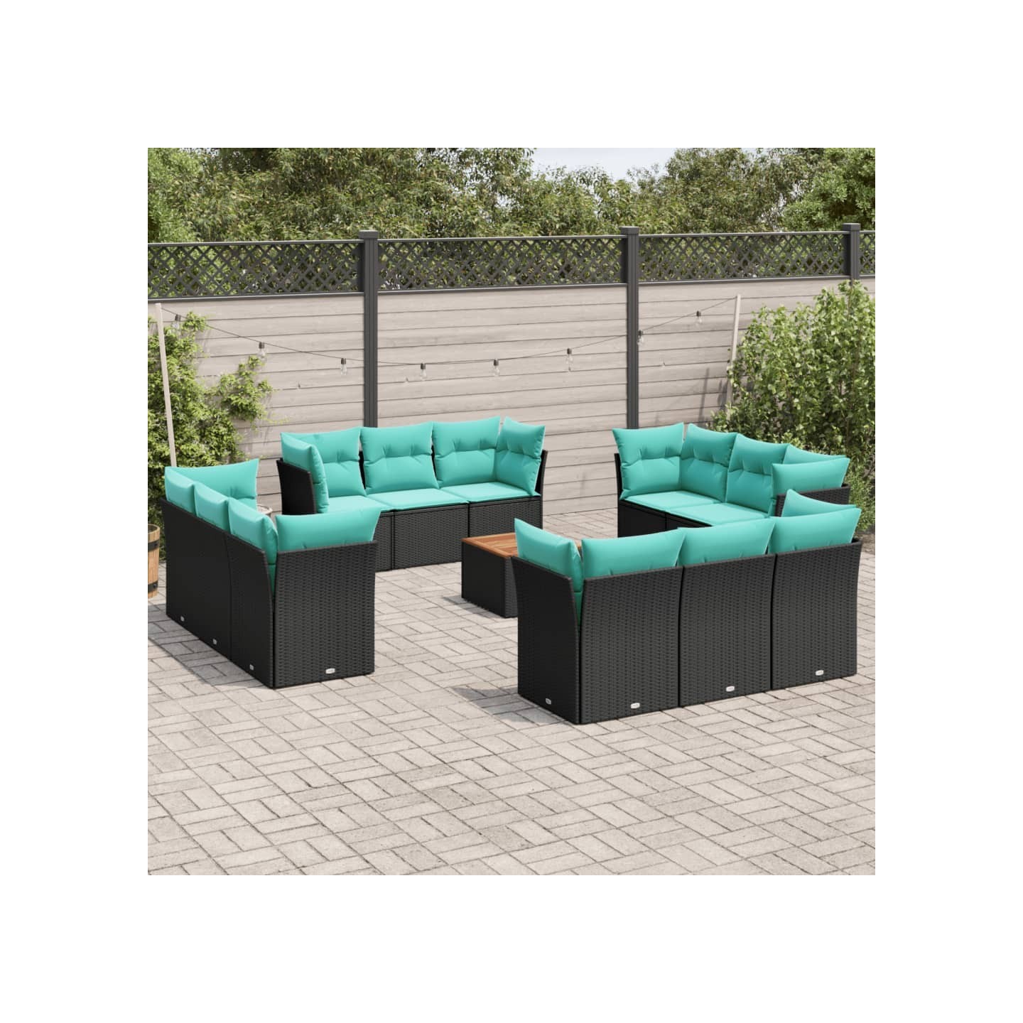 Salon de jardin avec coussins 13 pcs noir résine tressée