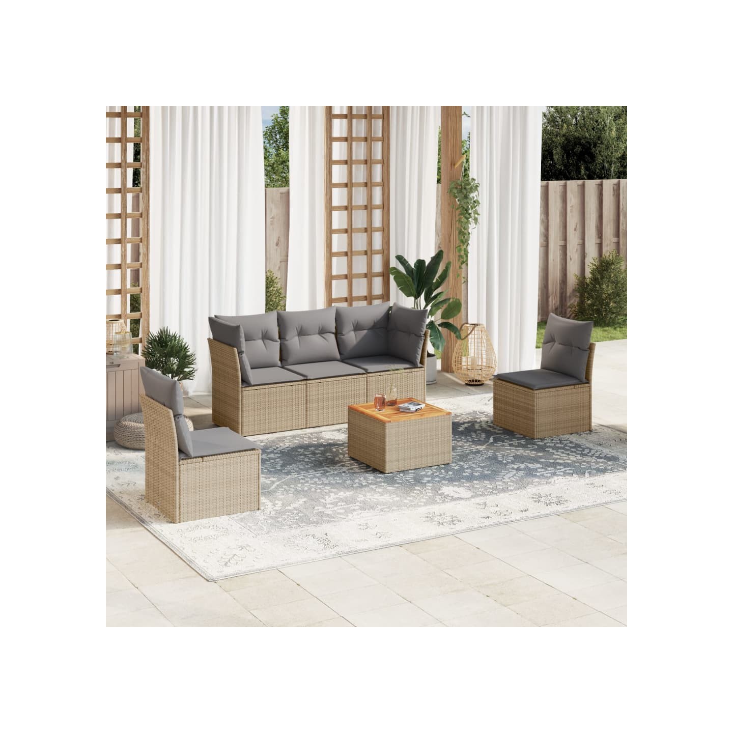 Patio Sofa Set 5 place Mélange de beige et de gris clair