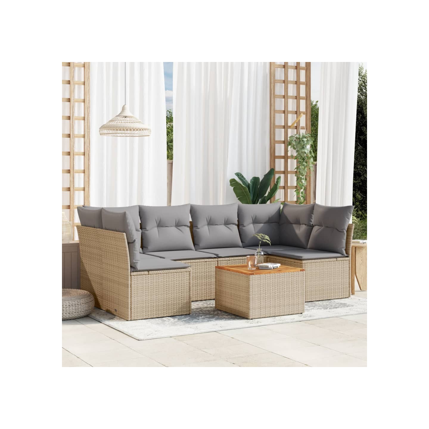 Patio Sofa Set 6 place Mélange de beige et gris