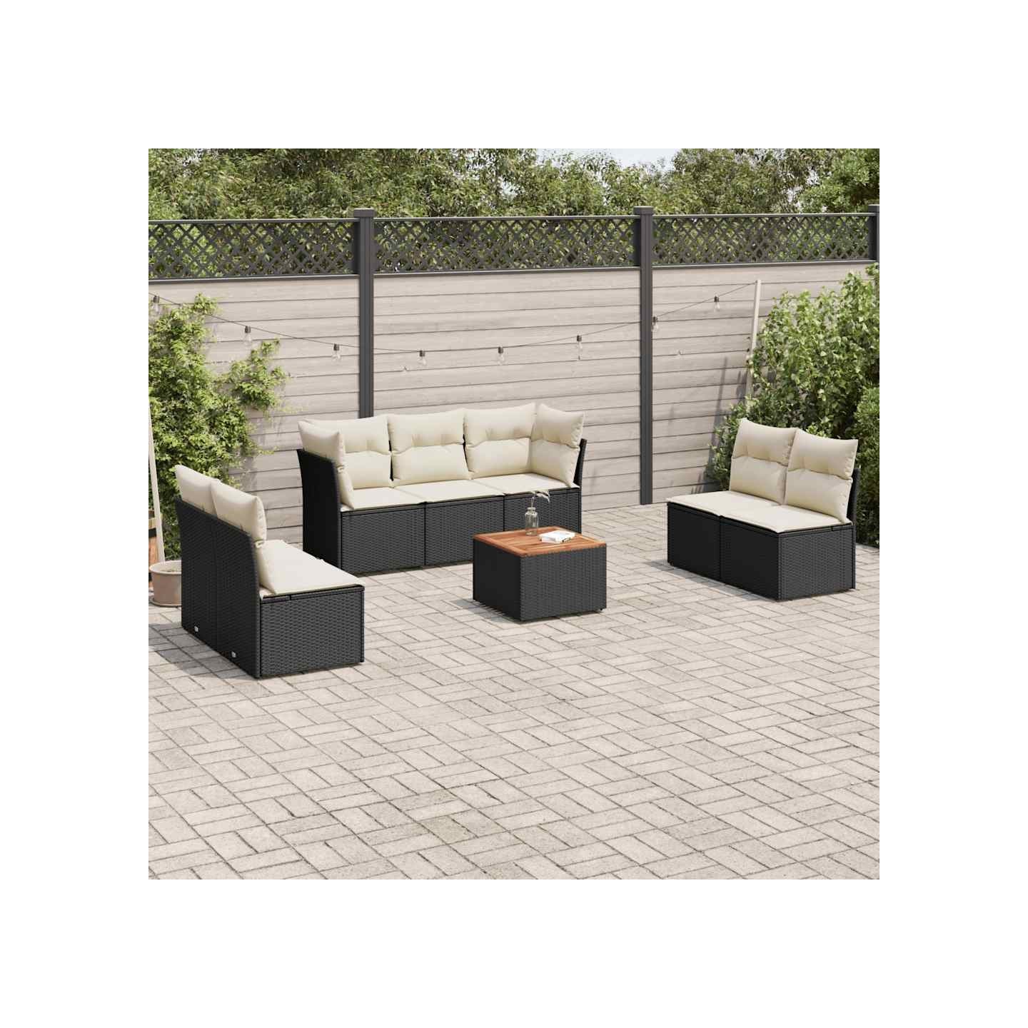Salon de jardin 8 pcs avec coussins noir résine tressée