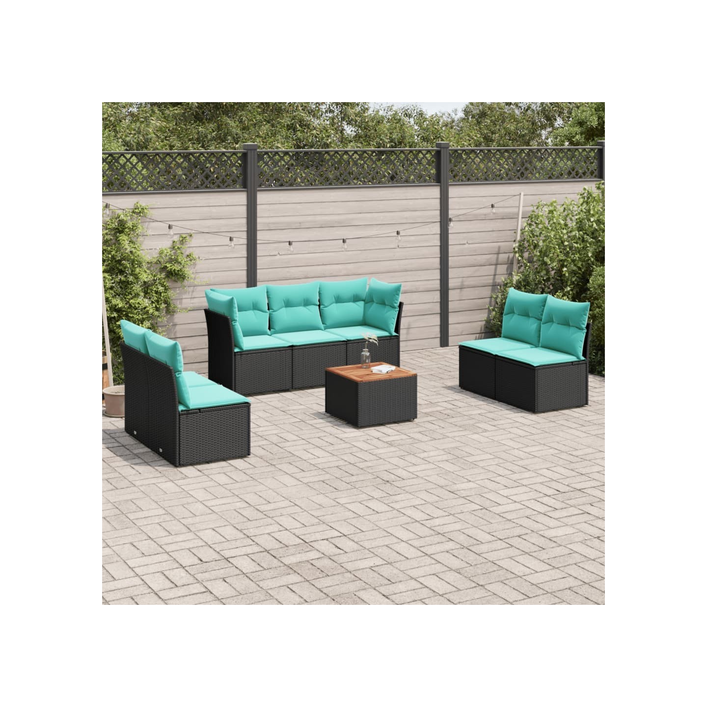 Salon de jardin 8 pcs avec coussins noir résine tressée