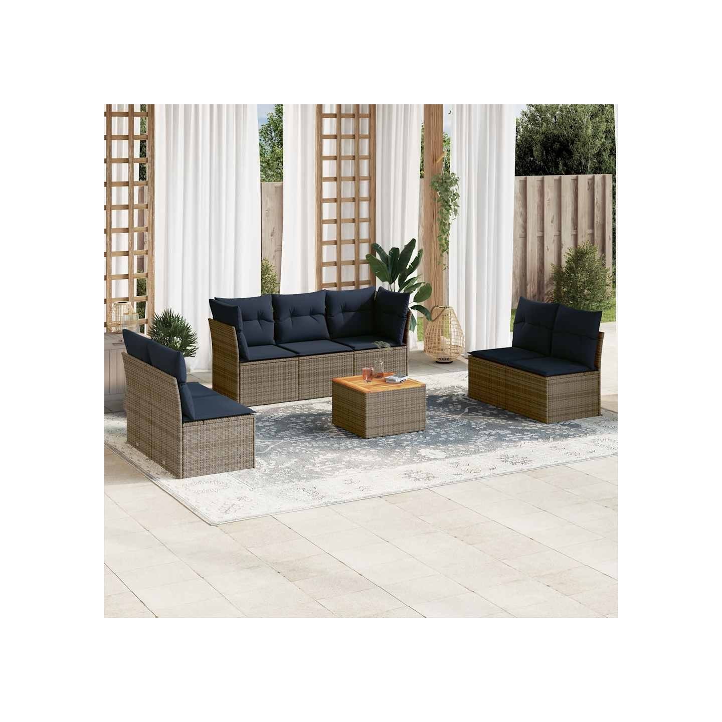 Salon de jardin 8 pcs avec coussins gris résine tressée