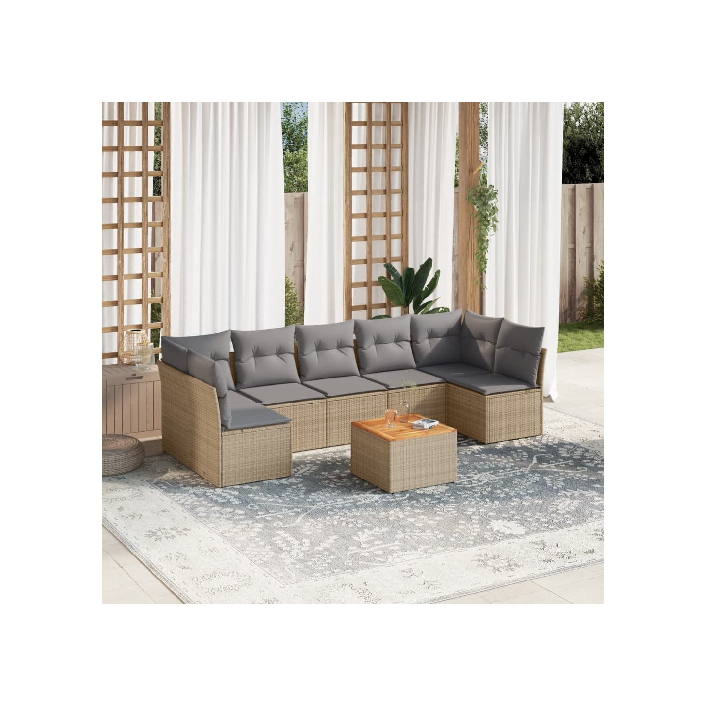 Patio Sofa Set 10 place Mélange de beige et gris