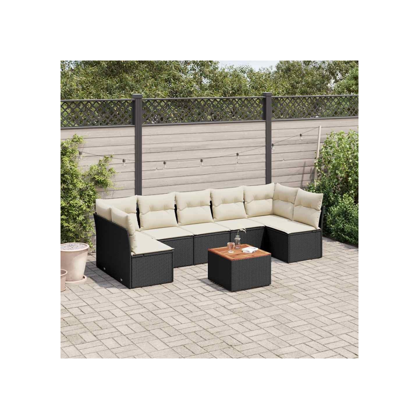 Salon de jardin 8 pcs avec coussins noir résine tressée