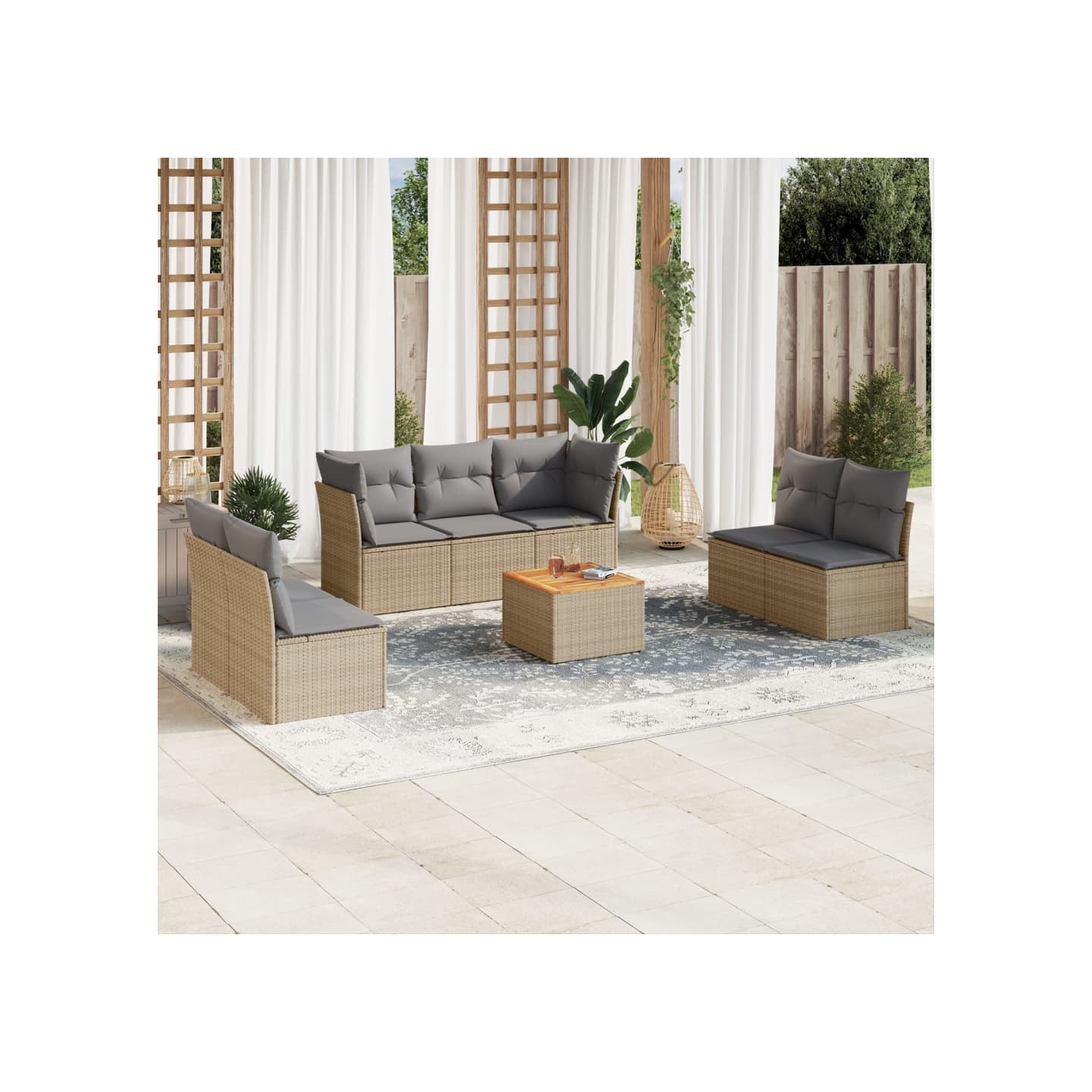 Patio Sofa Set 7 place Mélange de beige et gris