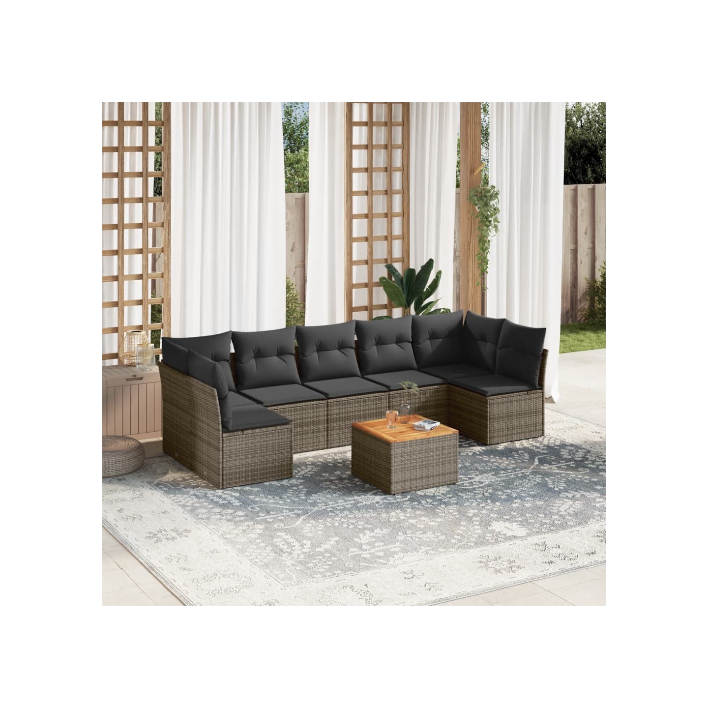 Salon de jardin 8 pcs avec coussins gris résine tressée