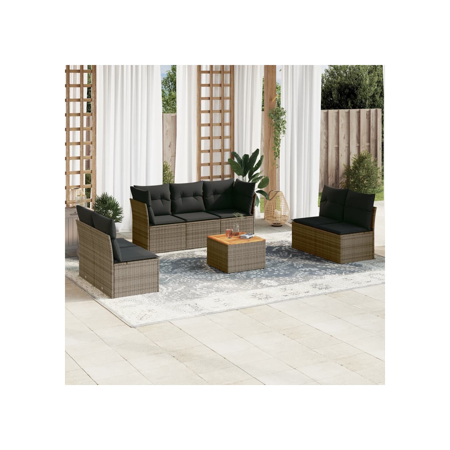 Salon de jardin 8 pcs avec coussins gris résine tressée