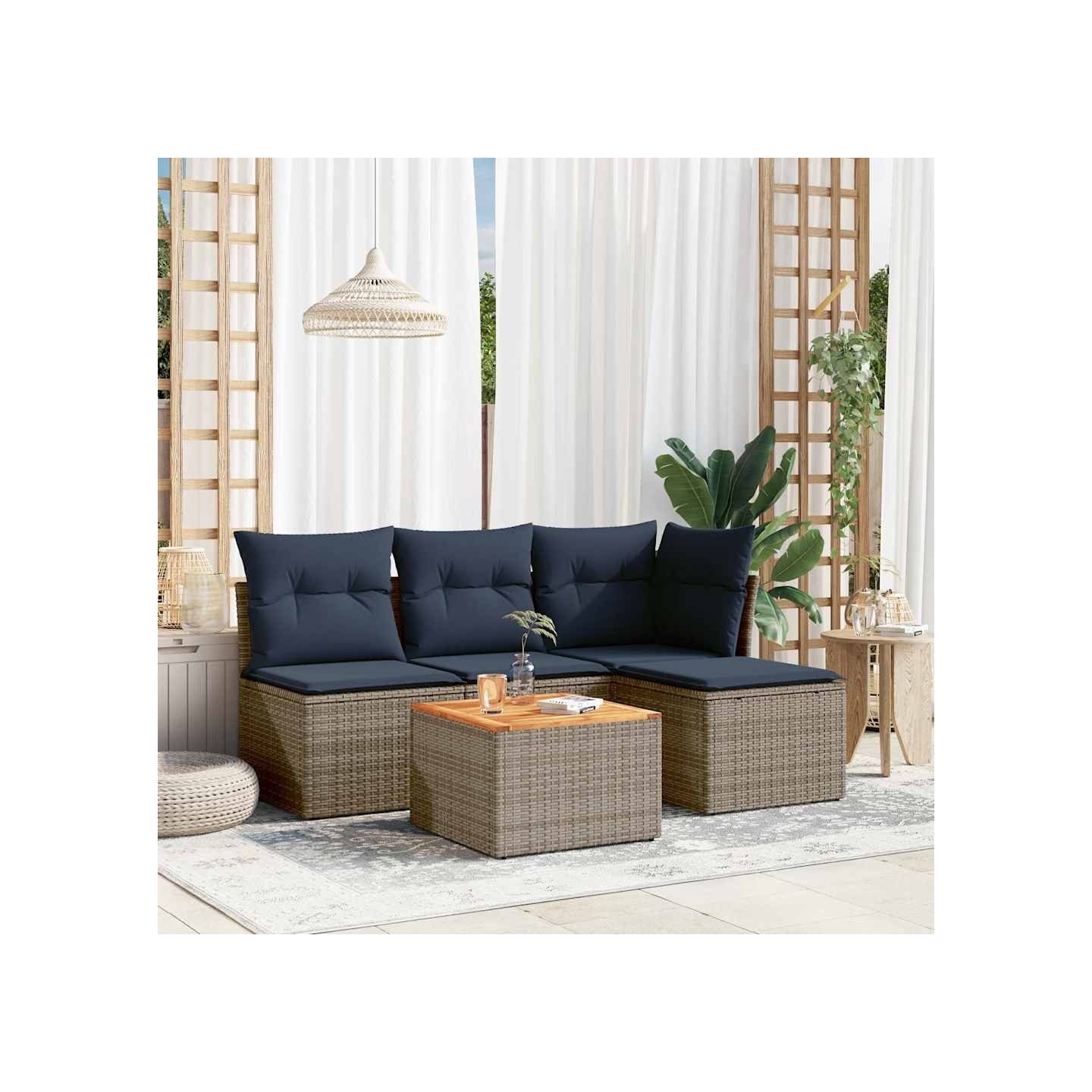 Ensemble de canapé de jardin 5 pcs avec coussins gris résine tressée